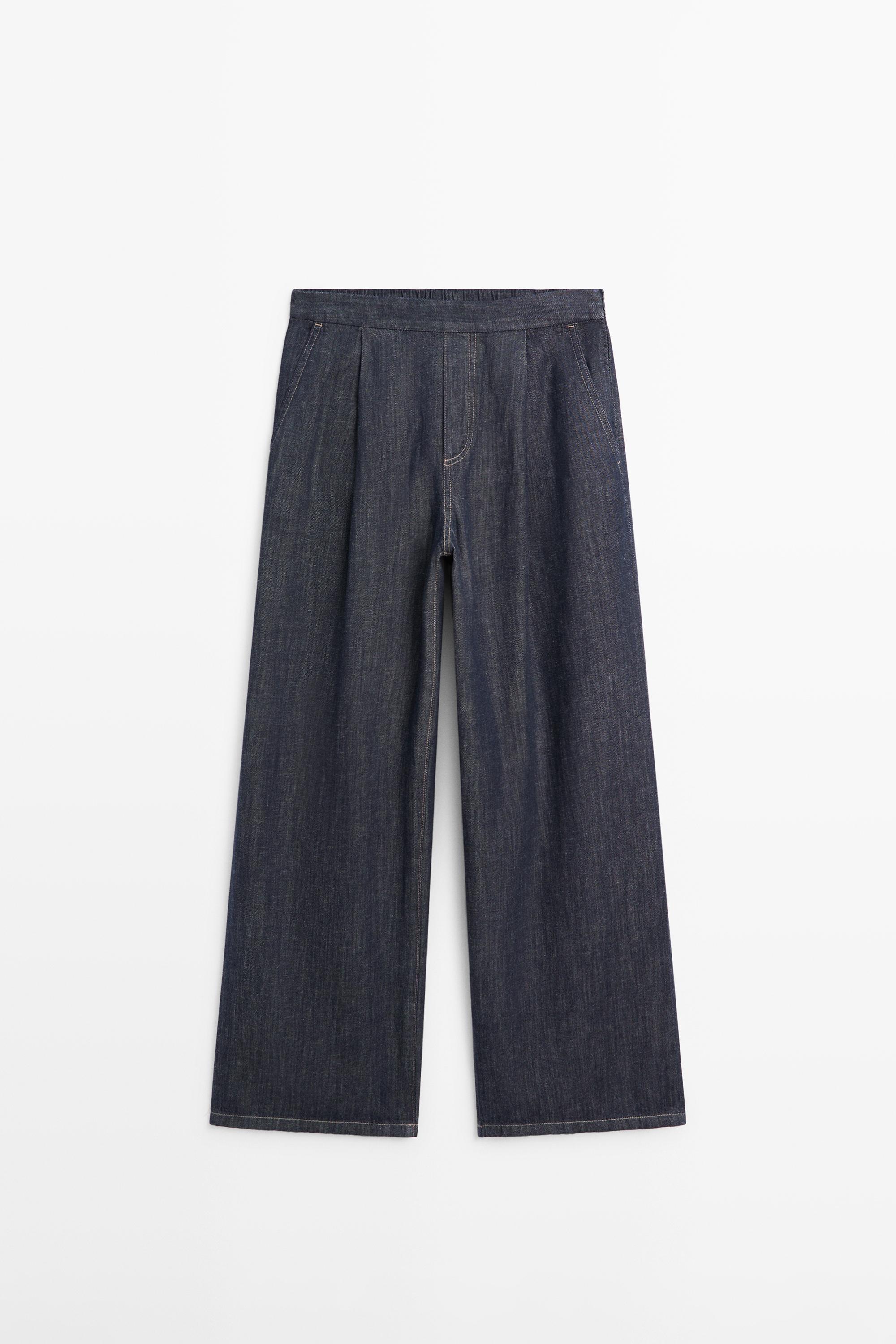 Cotton blend pleated semi-jogger pants Dark Blue
