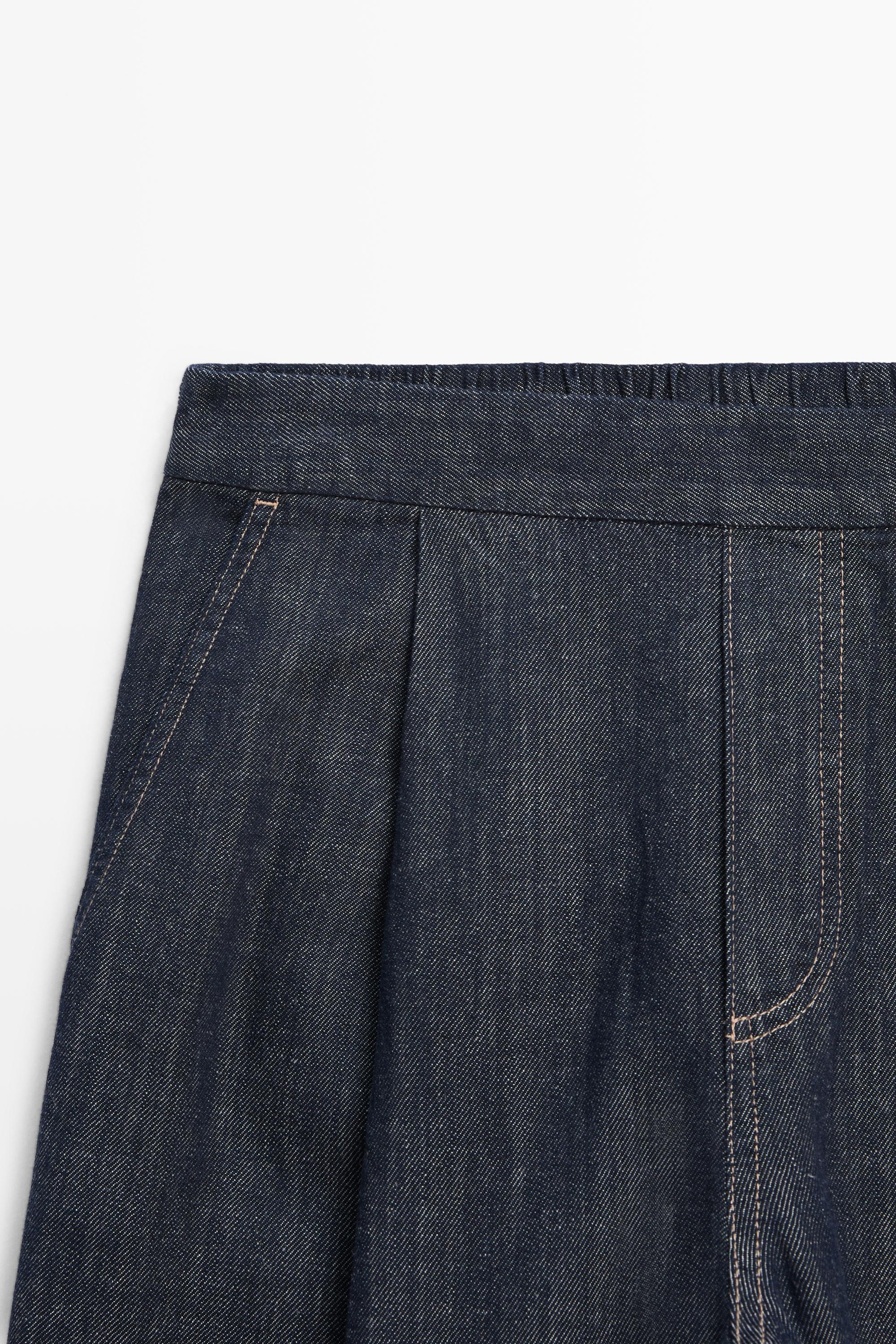 Cotton blend pleated semi-jogger pants Dark Blue