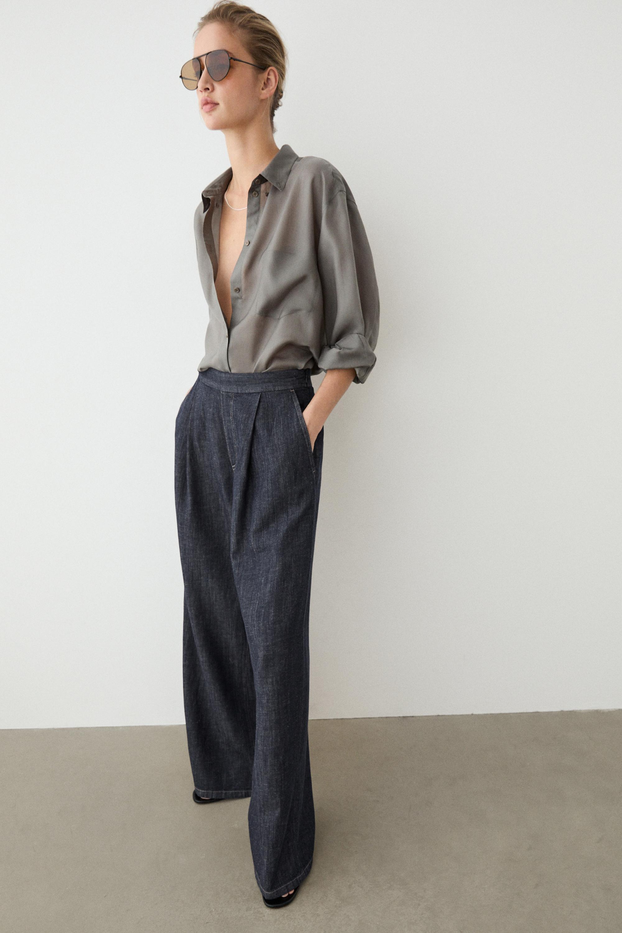 Cotton blend pleated semi-jogger pants Dark Blue