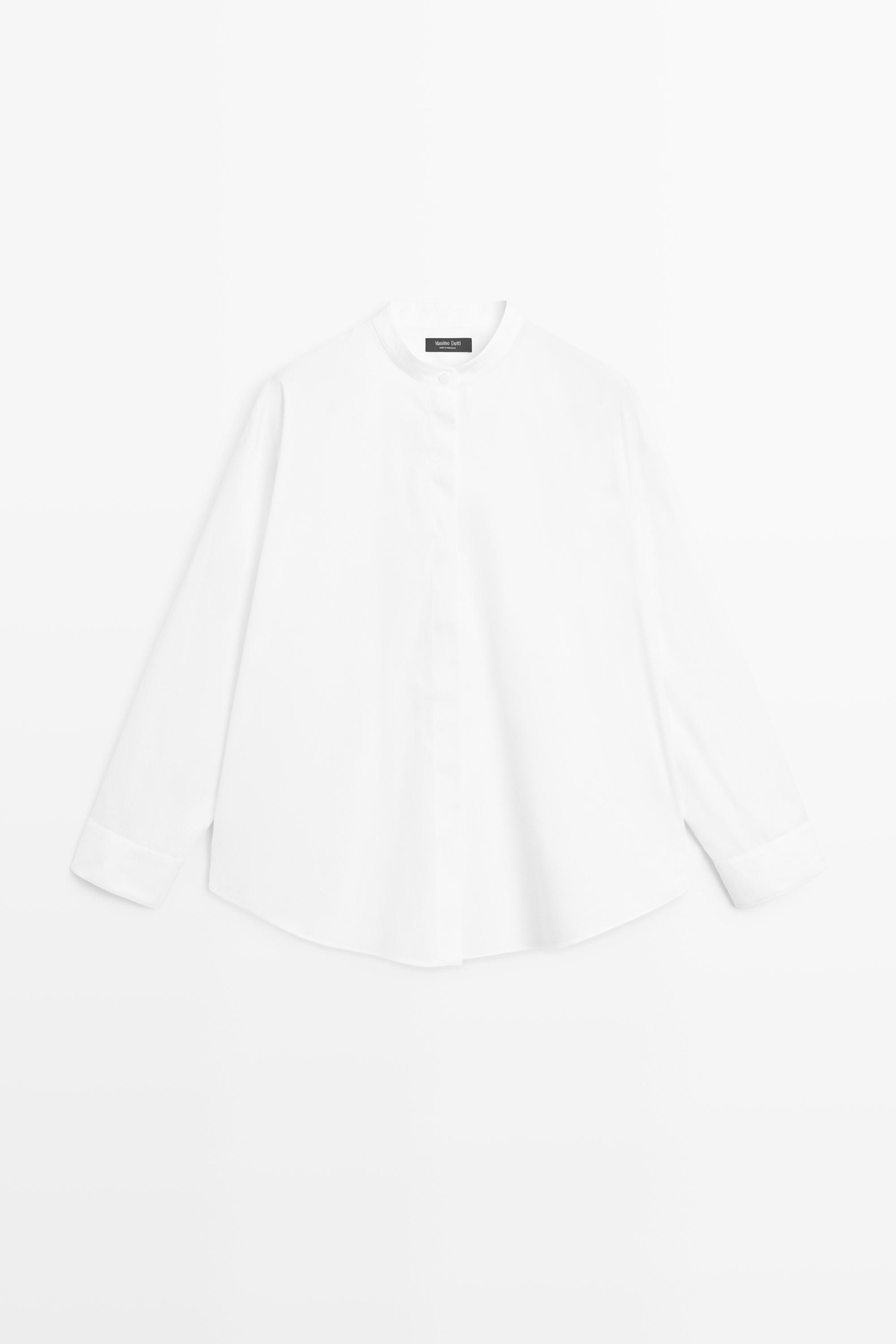 Poplin shirt with stand collar White