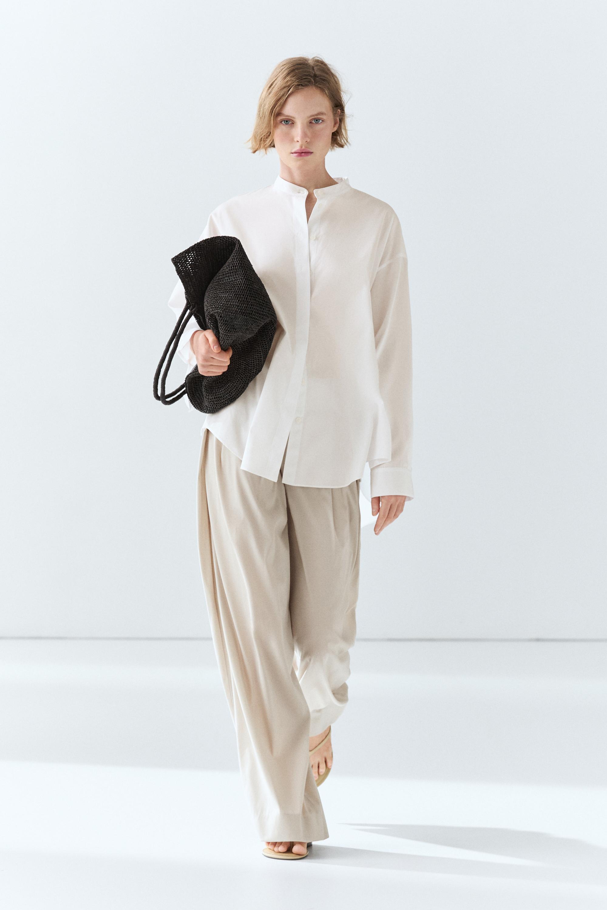 Poplin shirt with stand collar White