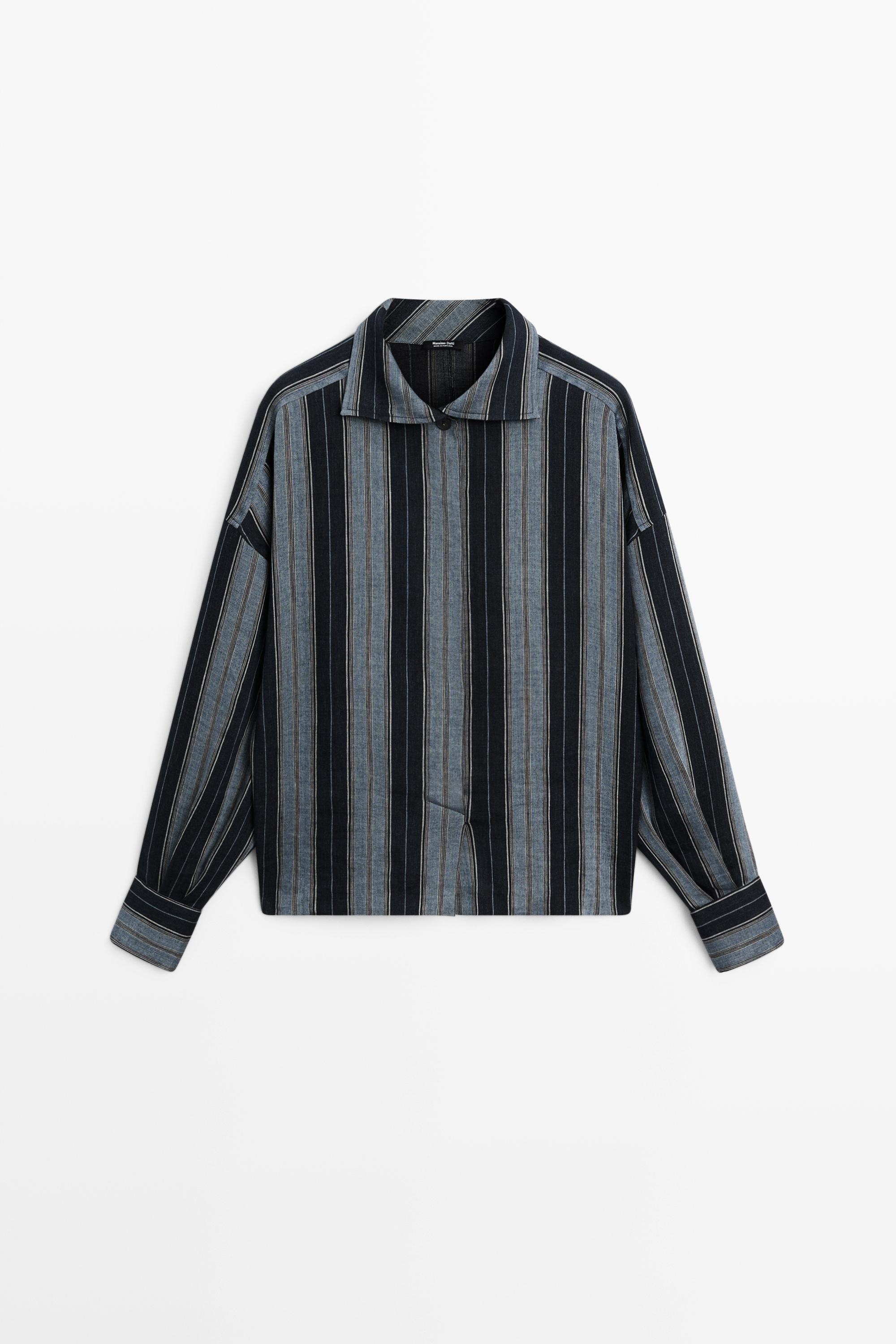 Striped flowing cotton linen shirt Blue