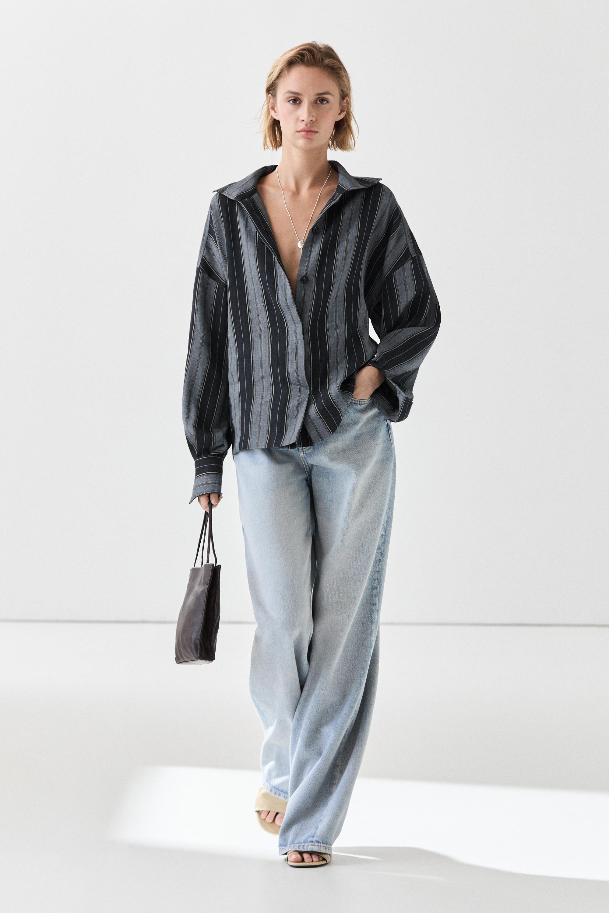 Striped flowing cotton linen shirt Blue
