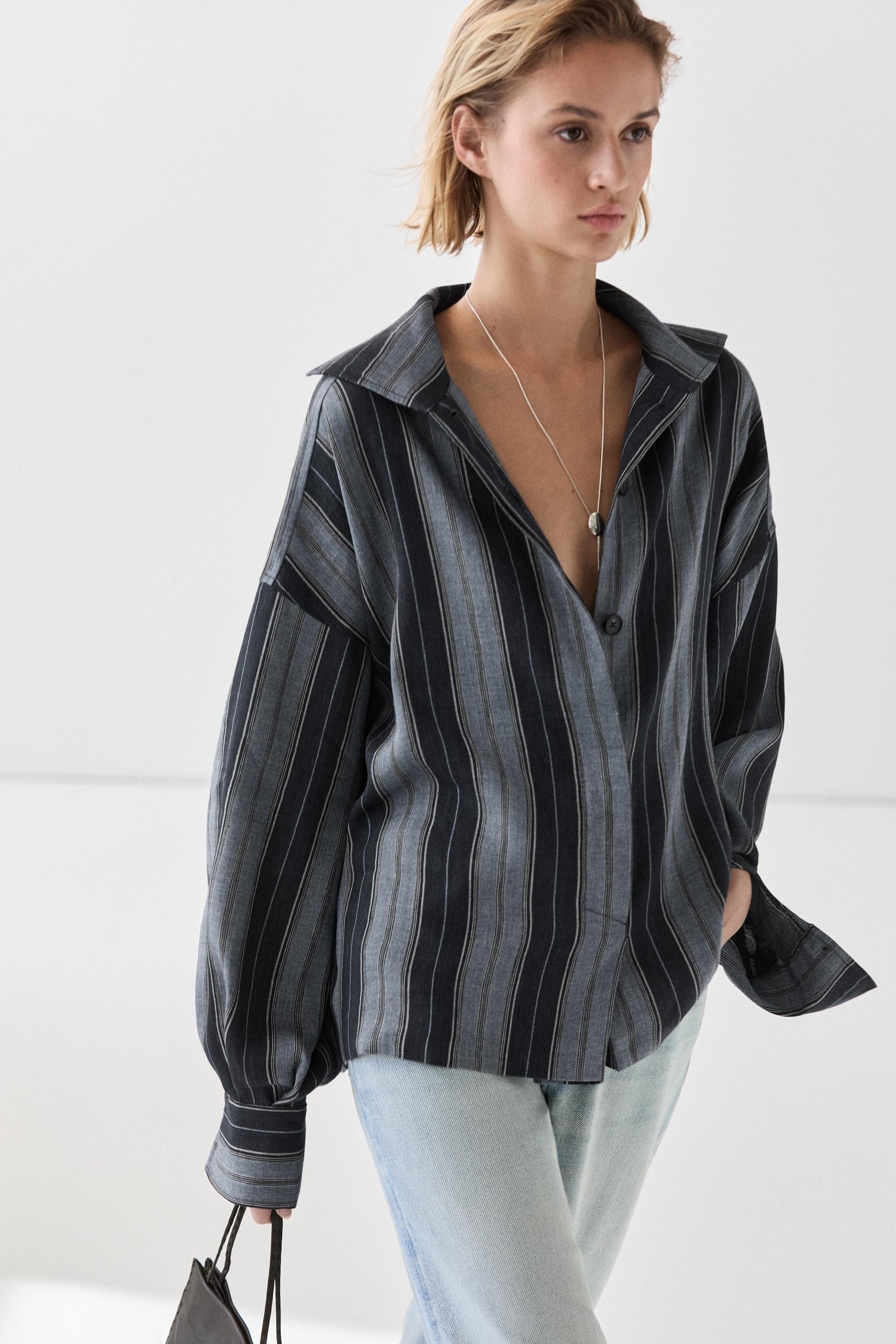 Striped flowing cotton linen shirt Blue