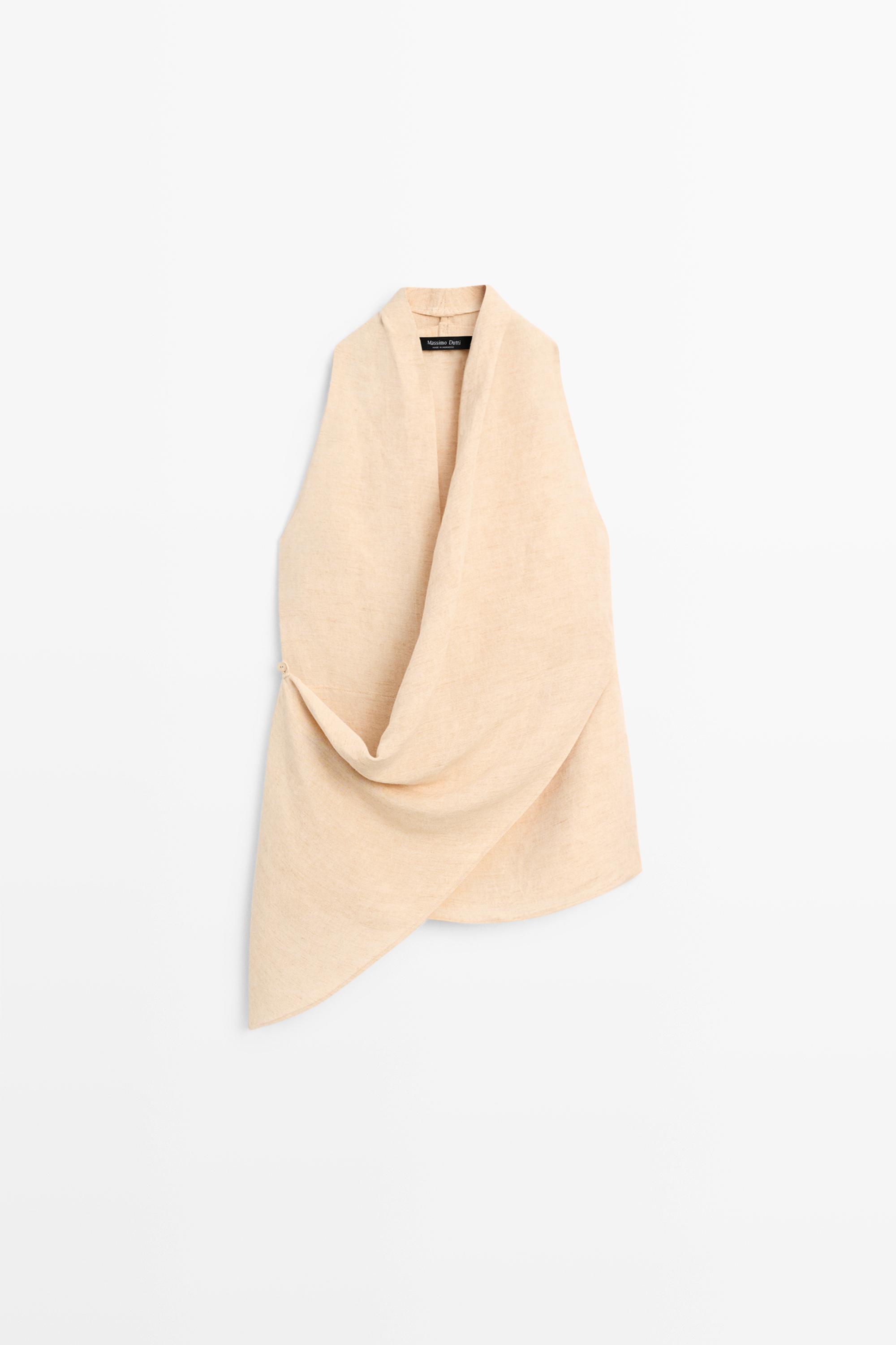 Linen blend draped halter top Stone