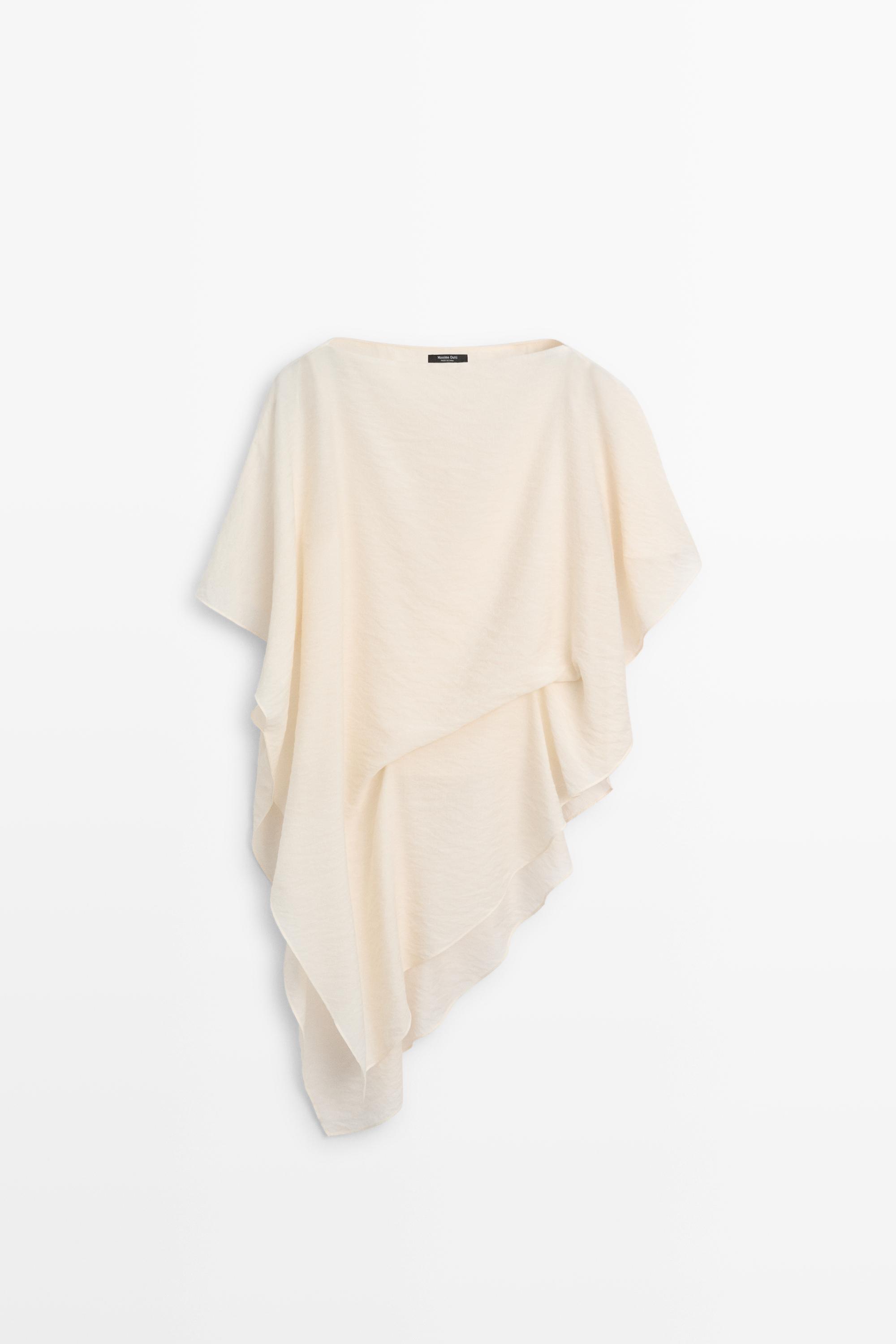 Asymmetric cape-style flowing blouse Off White
