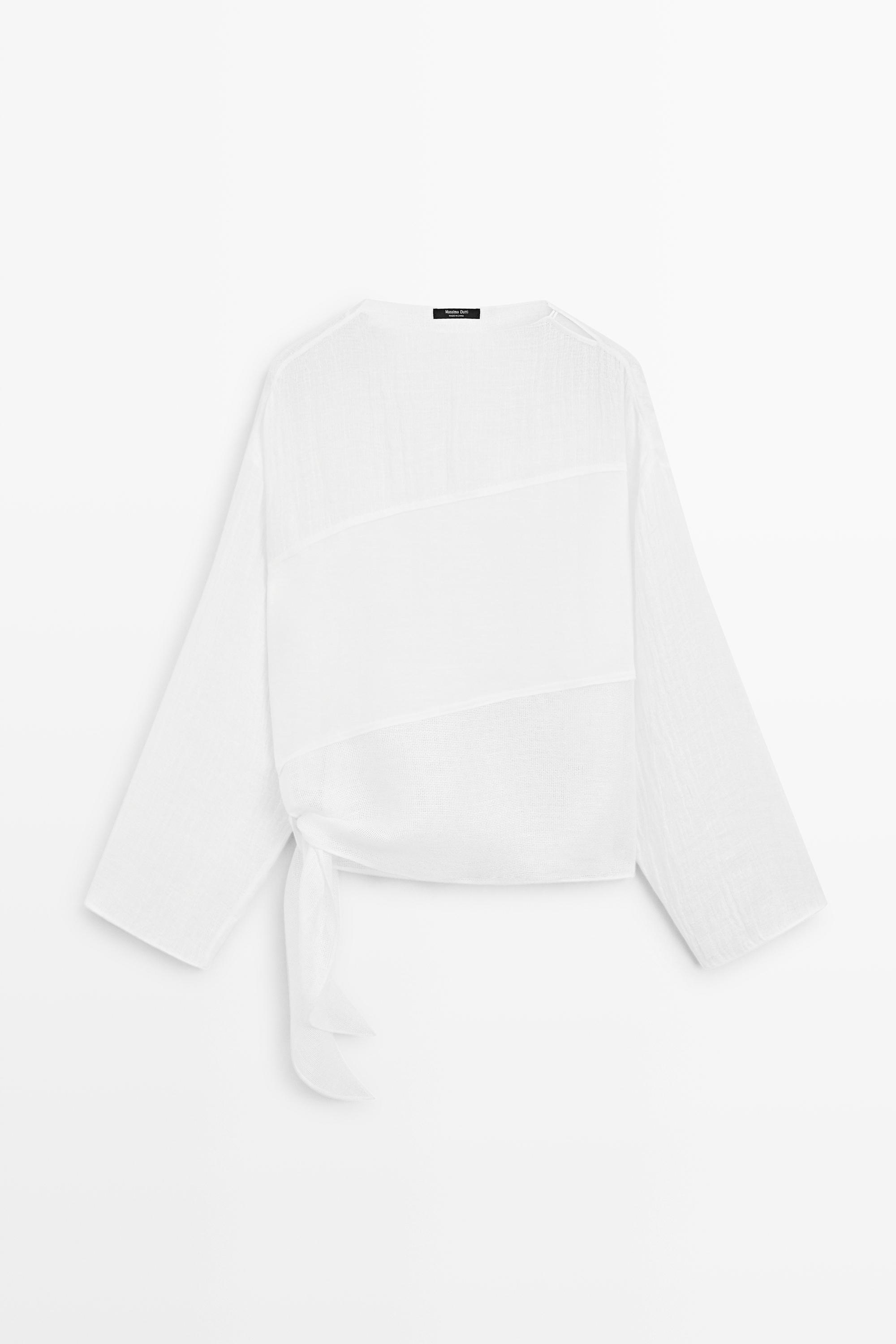 Flowing linen blend blouse Off White
