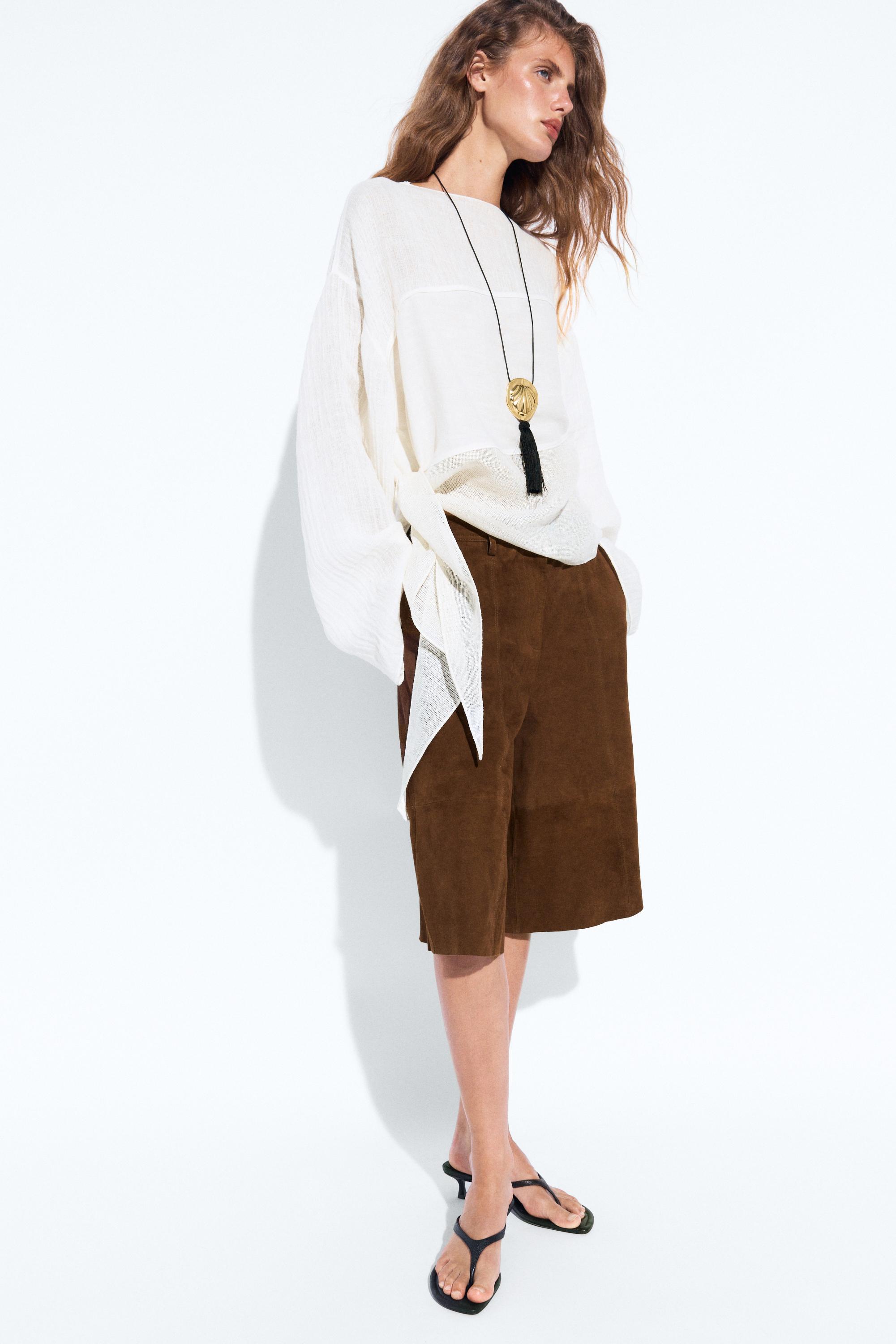 Flowing linen blend blouse Off White