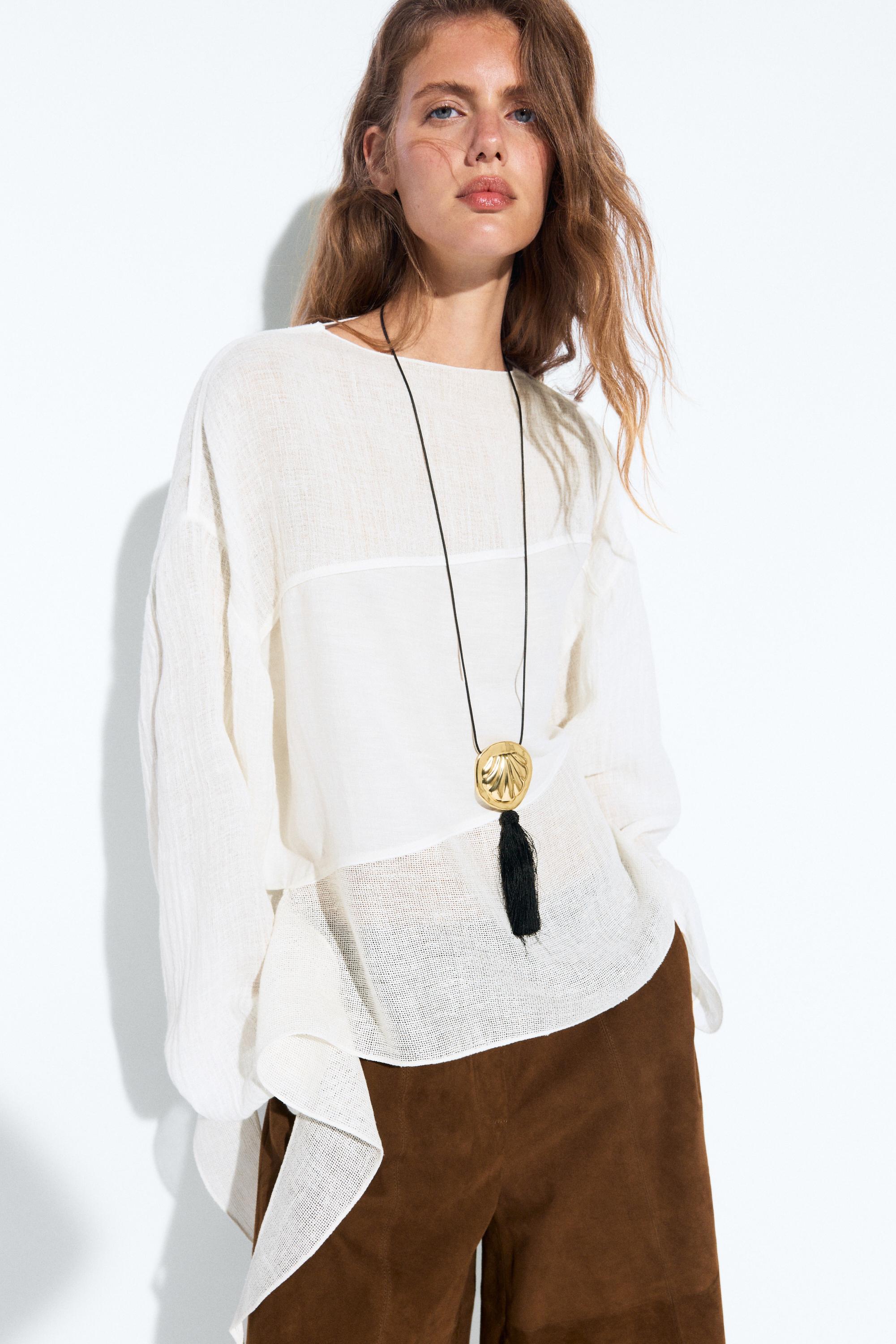 Flowing linen blend blouse Off White