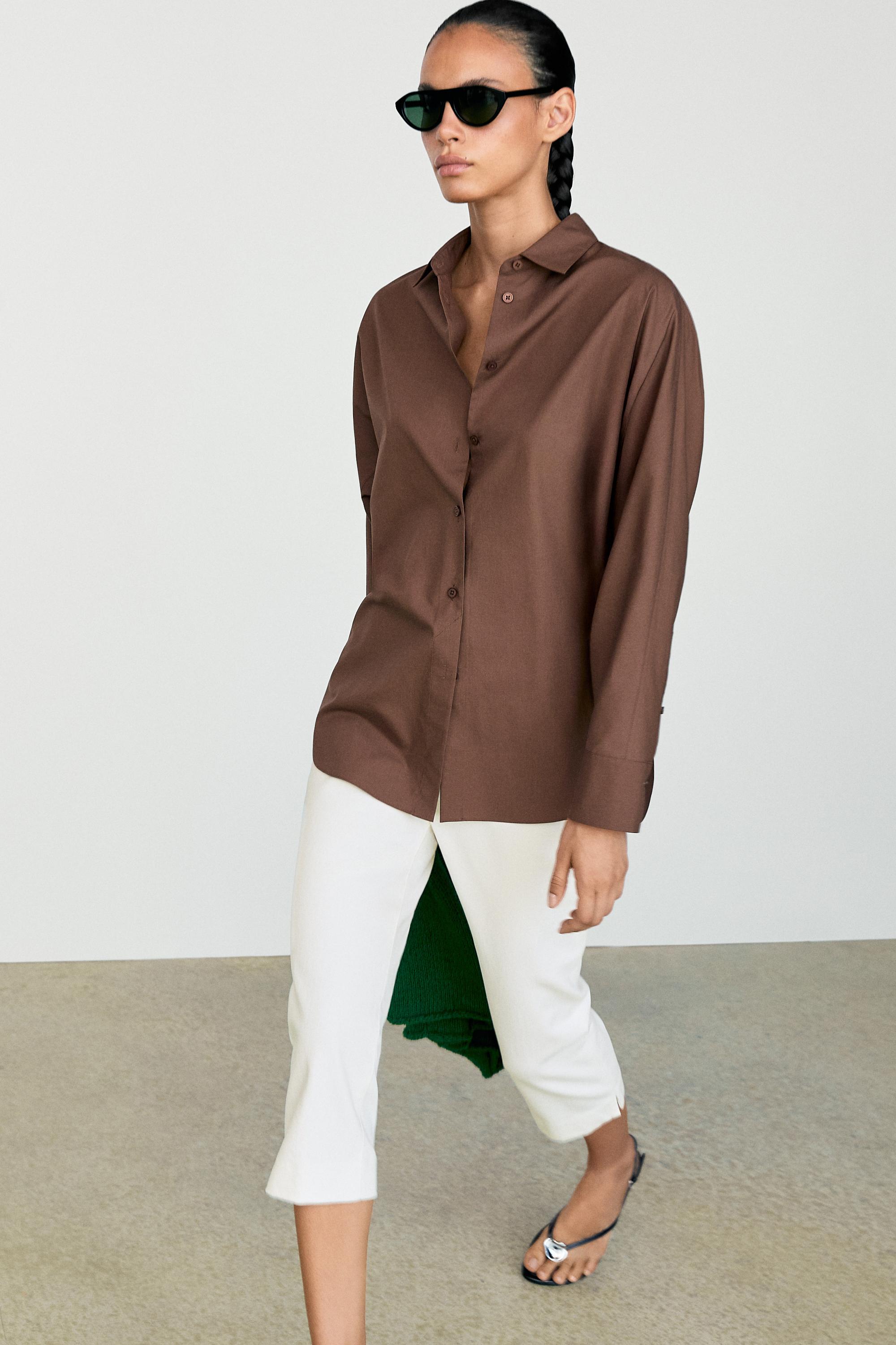 Cotton poplin shirt Brown Marl