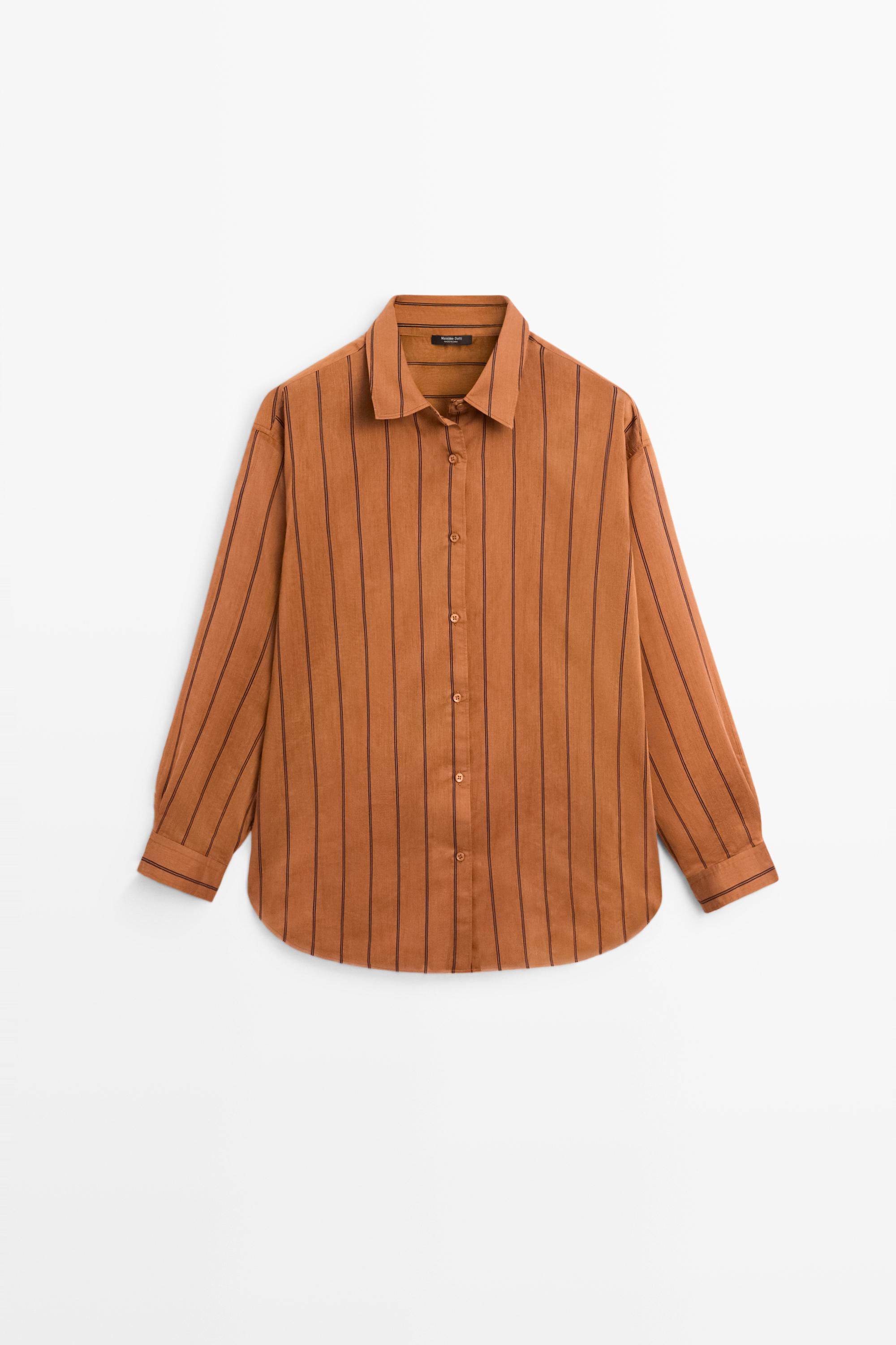 Striped fluid cotton and silk blend shirt Orange