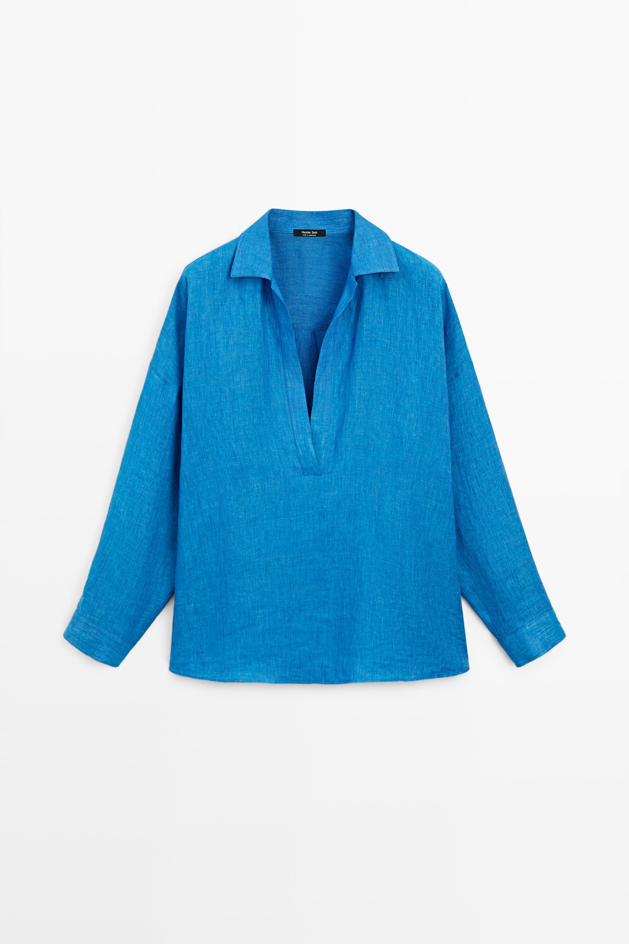100% linen flowing blouse Blue