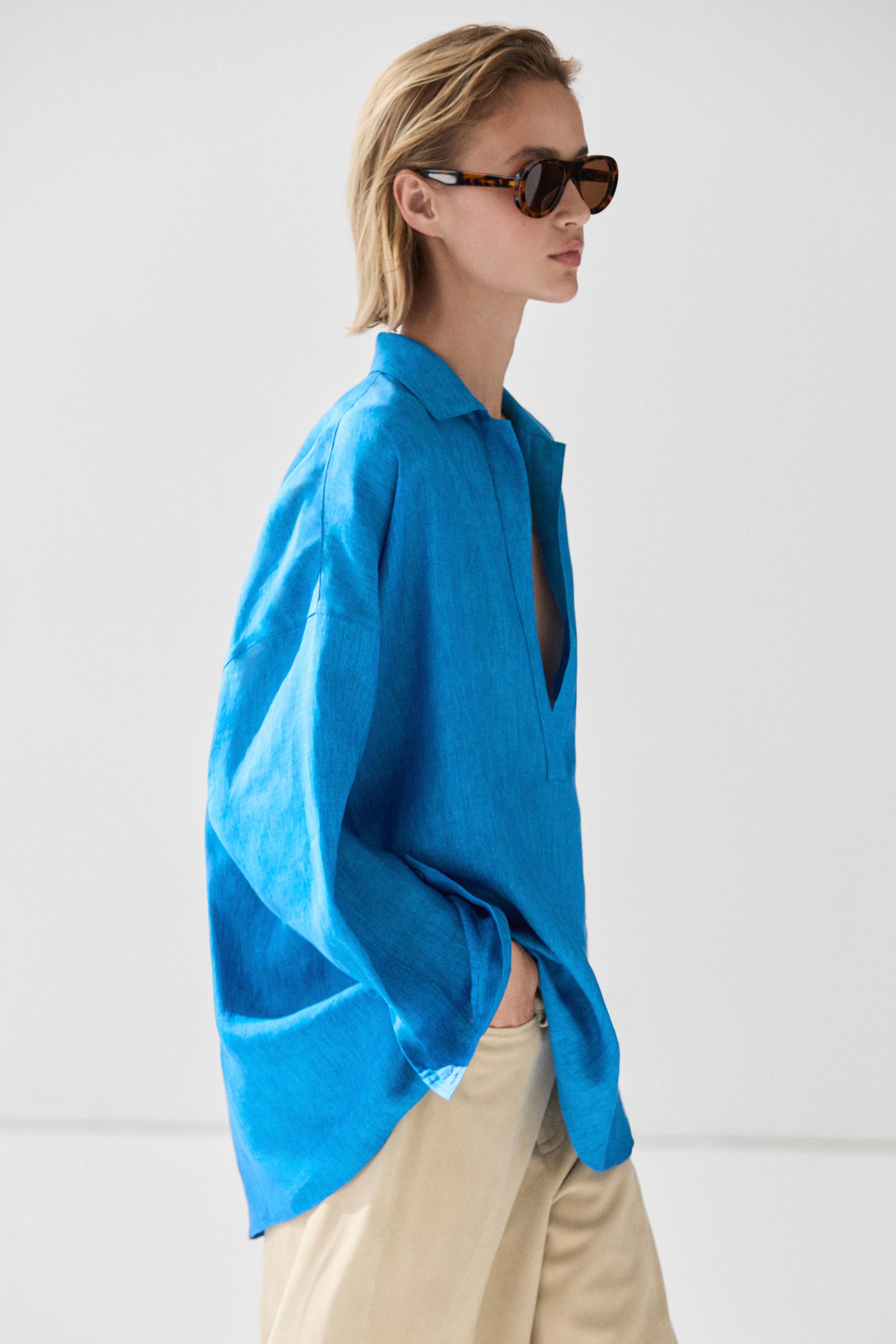 100% linen flowing blouse Blue