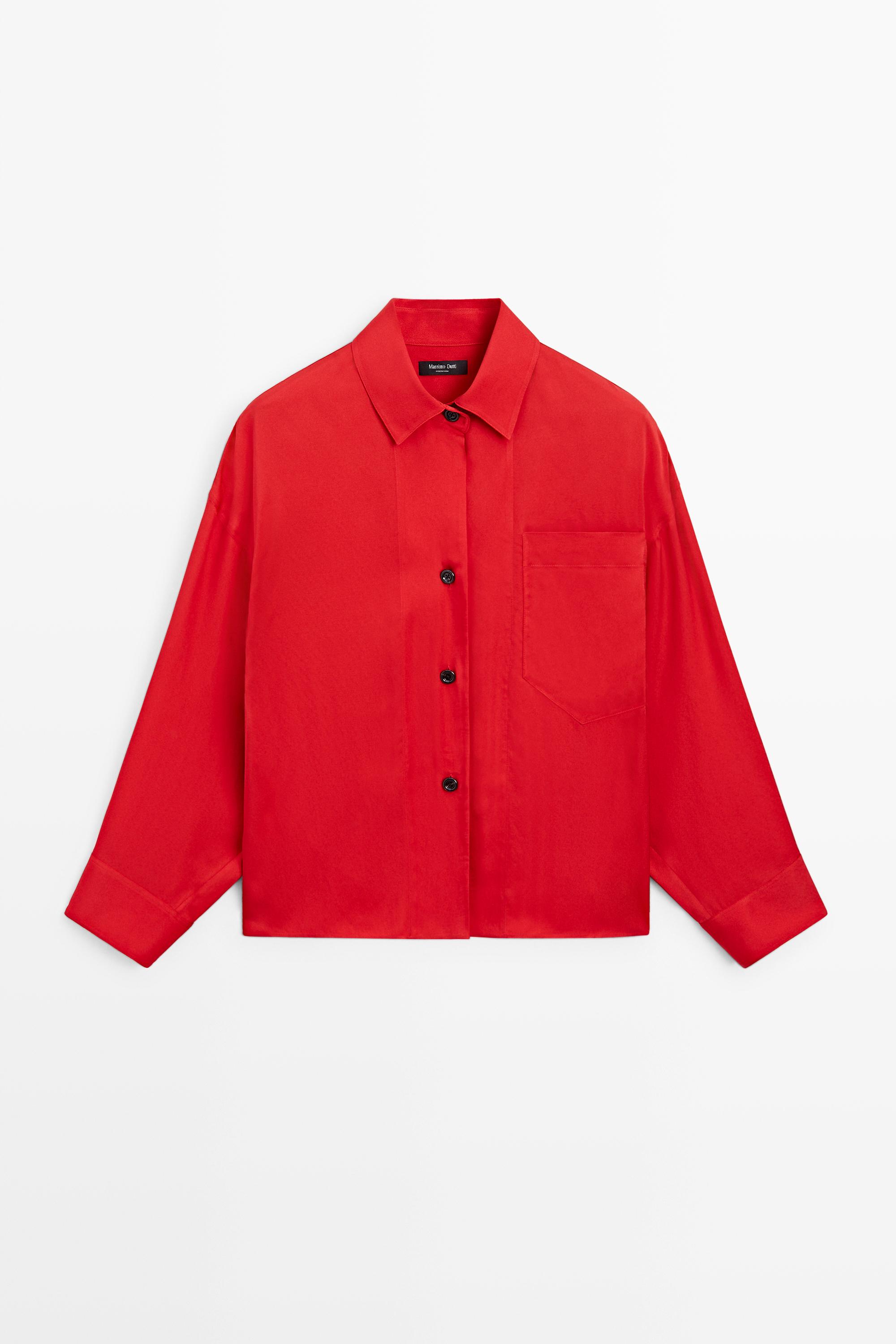 Oversize flowing shirt with pocket detail Red