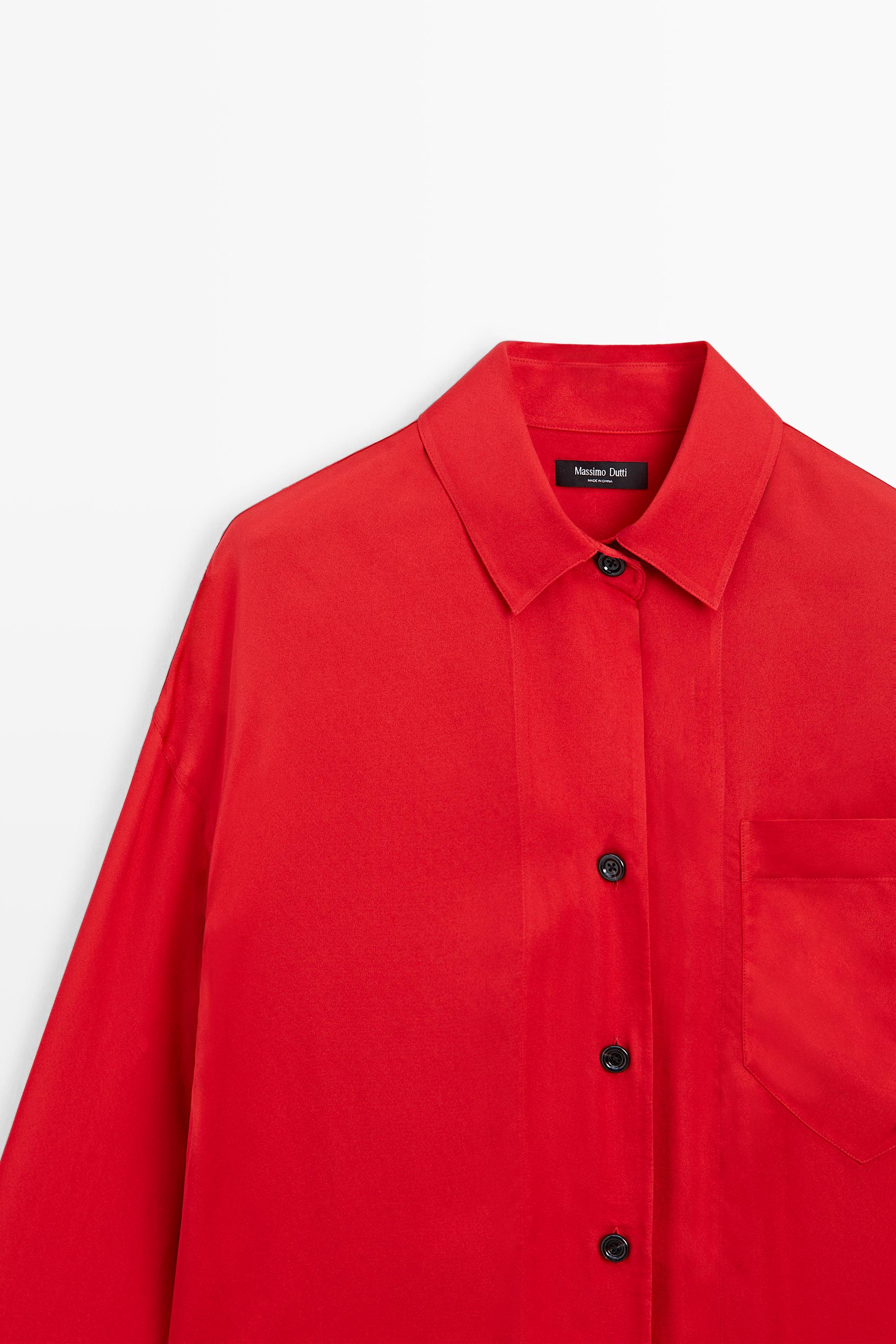 Oversize flowing shirt with pocket detail Red