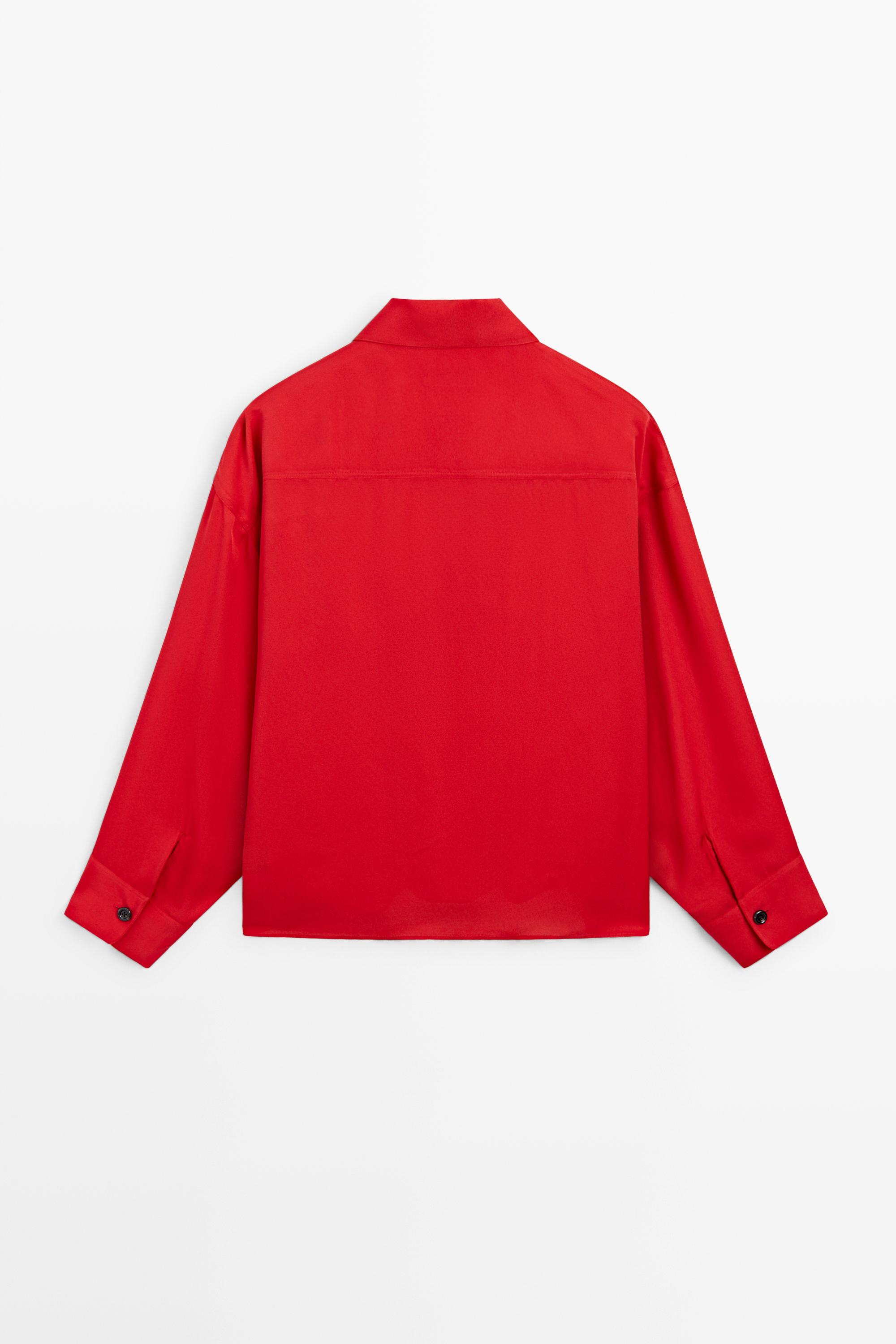 Oversize flowing shirt with pocket detail Red