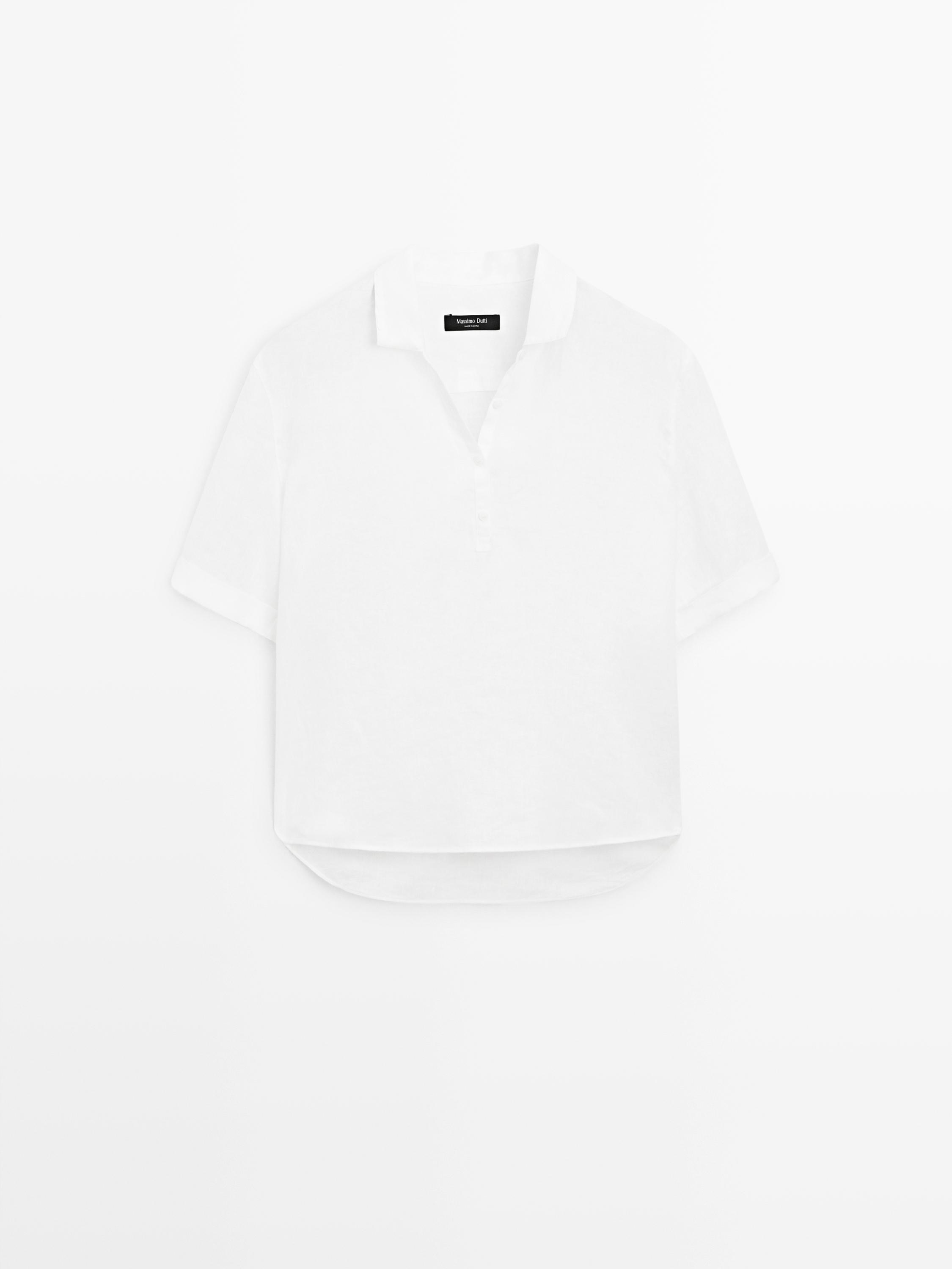 Short sleeve linen polo shirt White