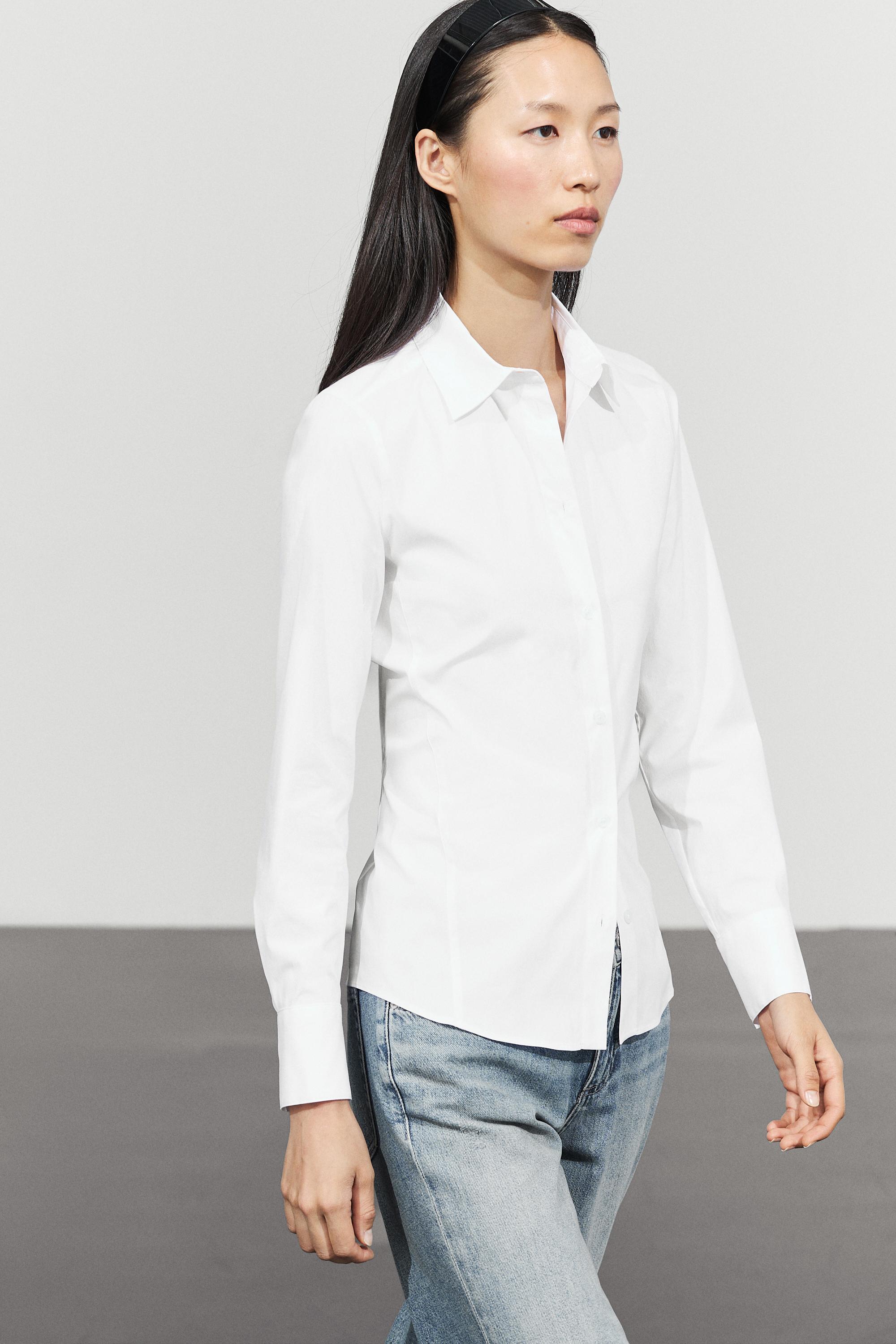 Cotton blend poplin shirt White