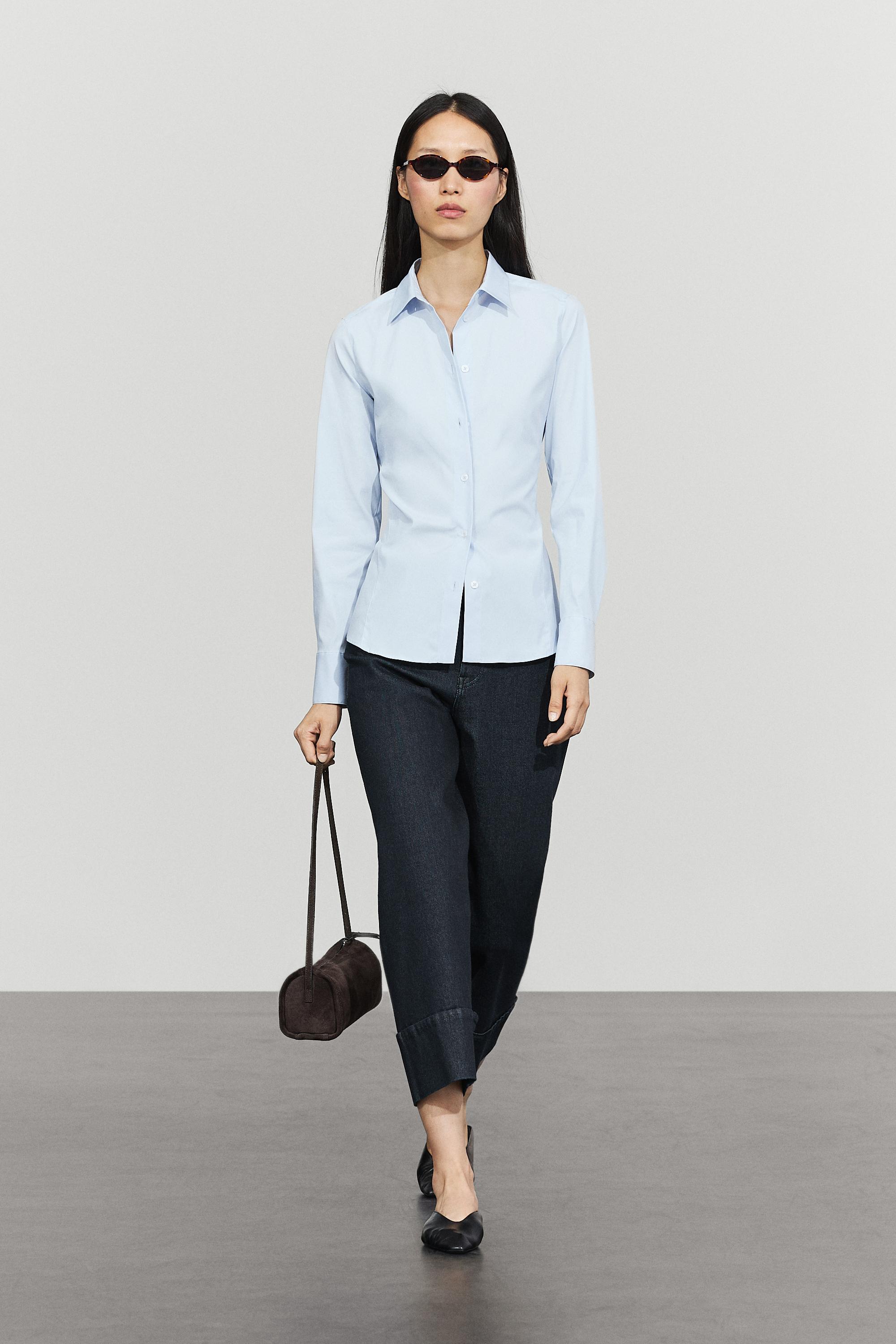 Cotton blend poplin shirt Sky Blue