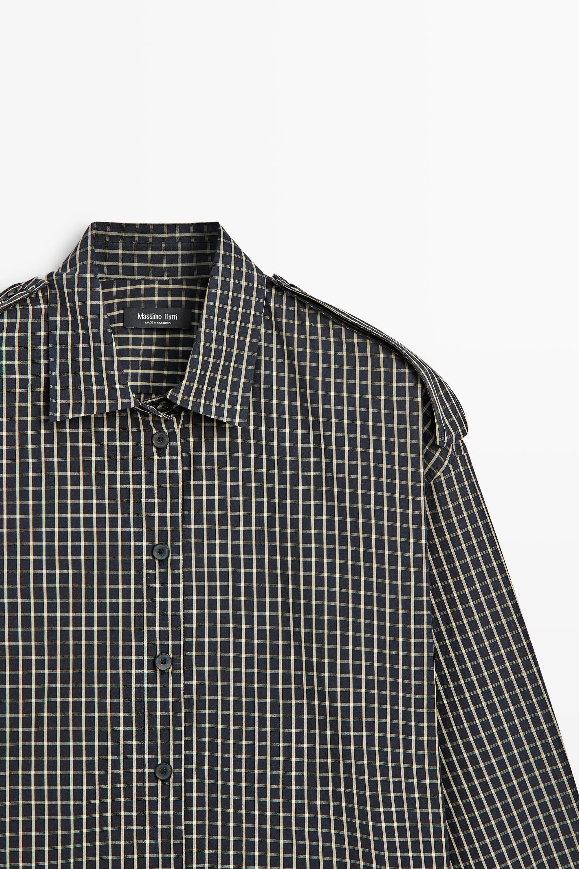 100% cotton check shirt with shoulder detail Dark Blue