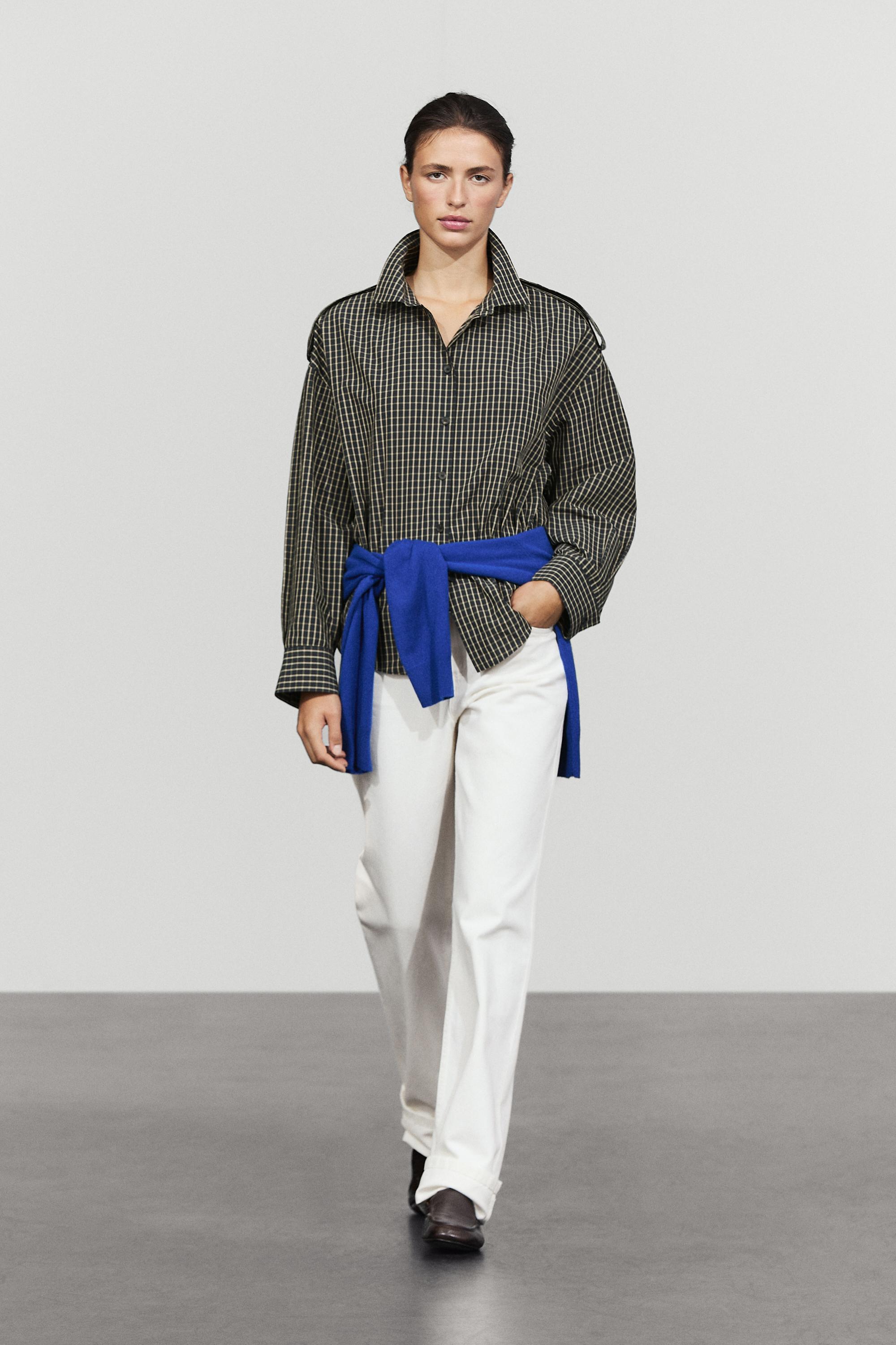 100% cotton check shirt with shoulder detail Dark Blue