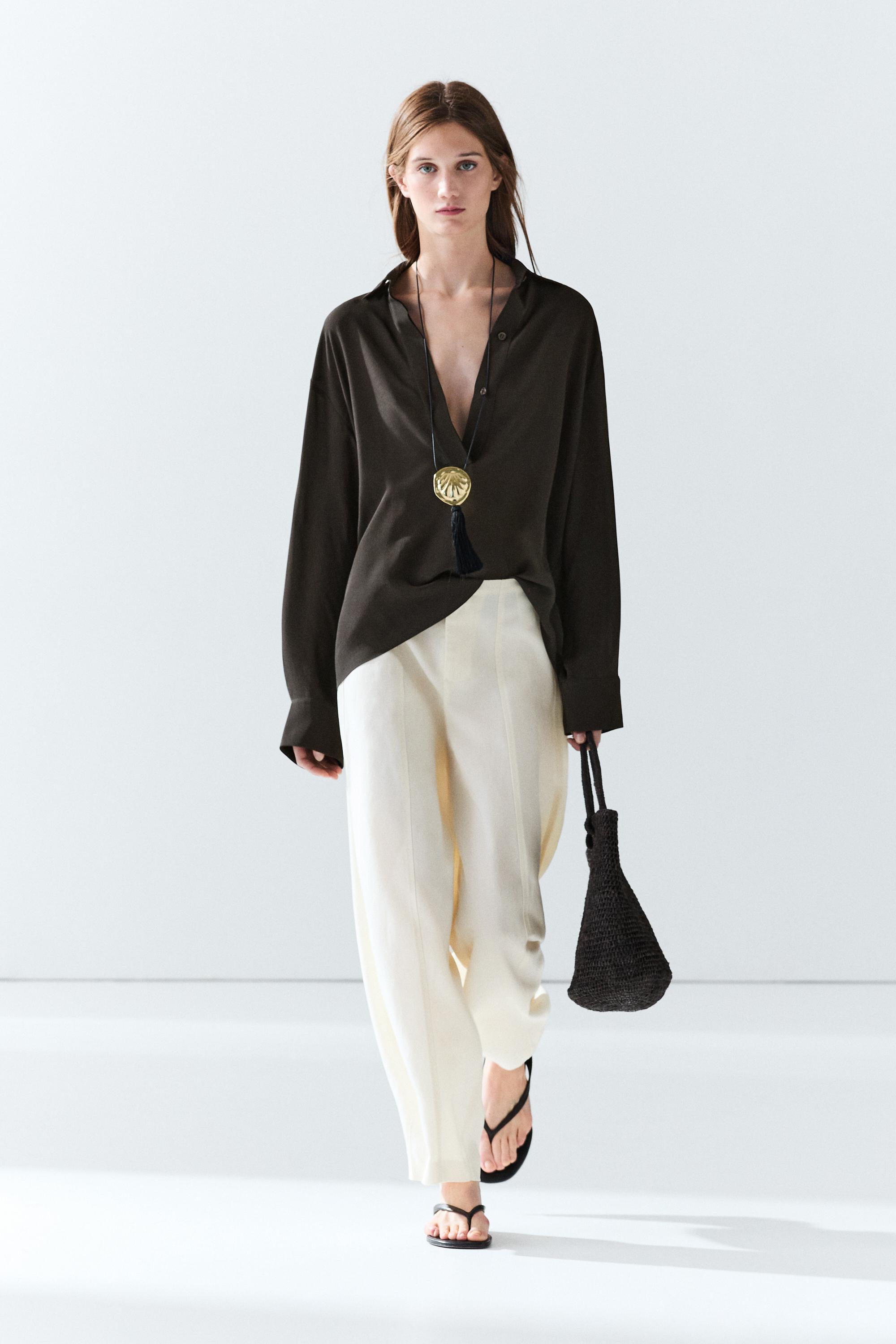 Flowing button-up shirt Chocolate