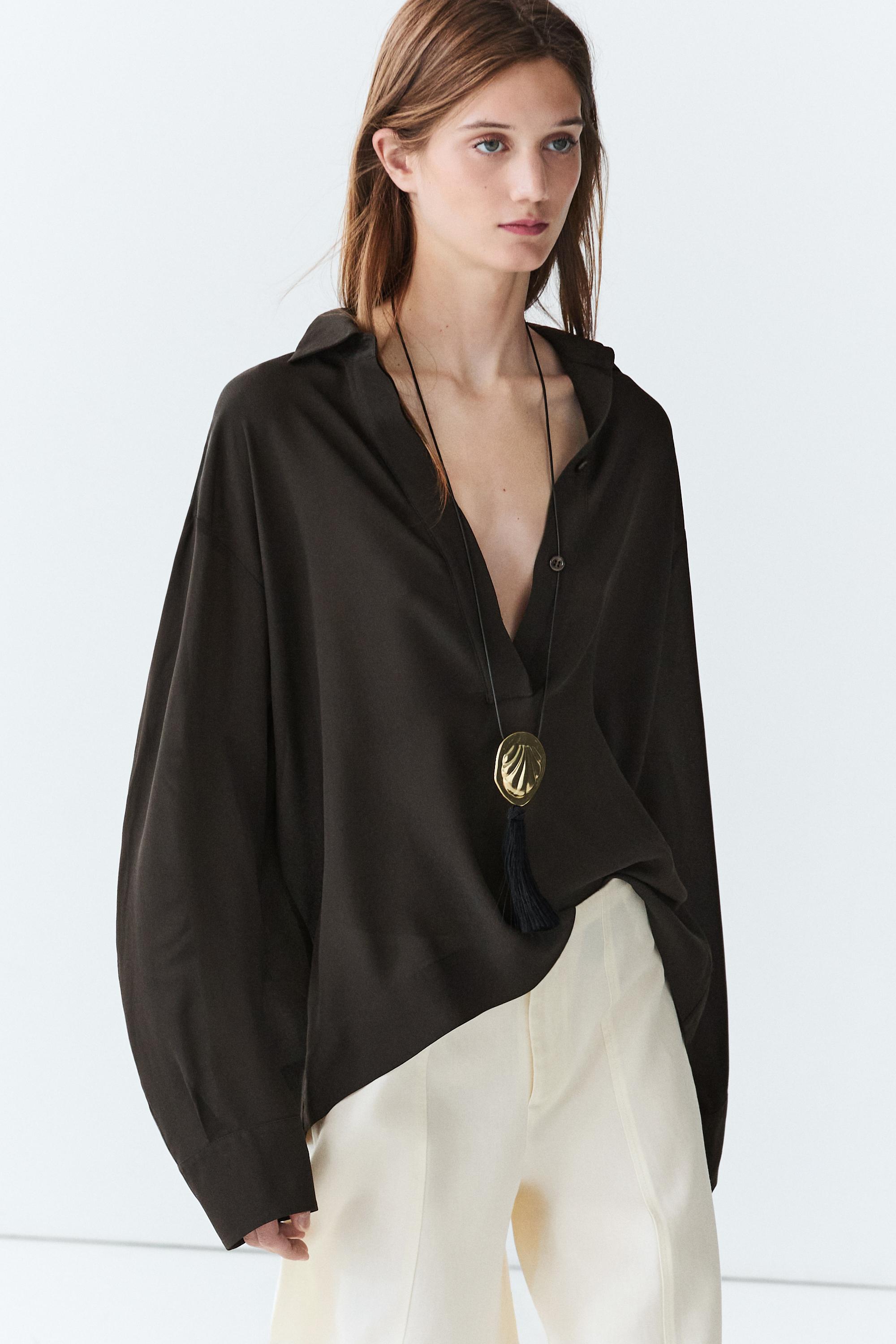 Flowing button-up shirt Chocolate