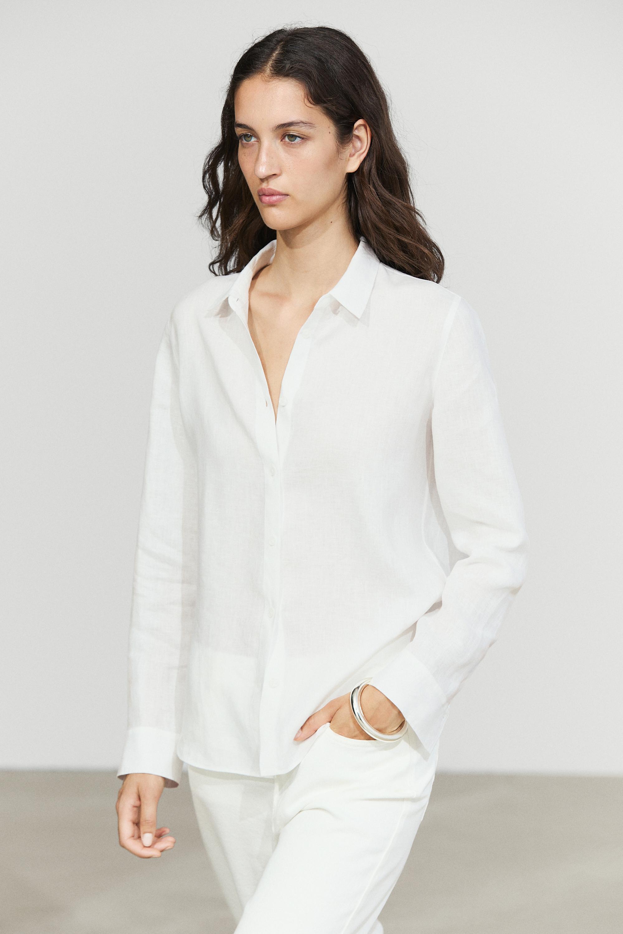 Flowing 100% linen shirt White