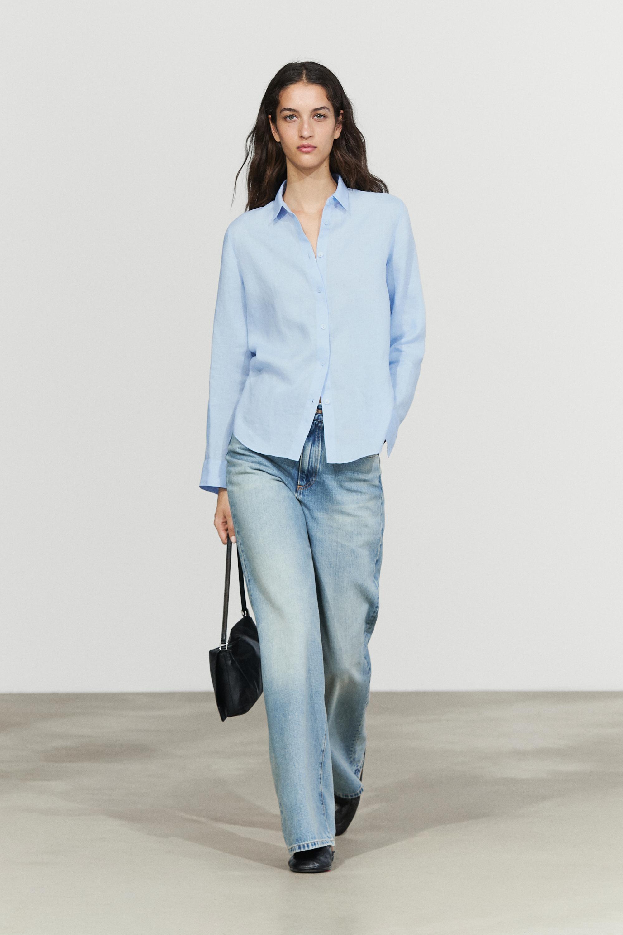 Flowing 100% linen shirt Sky Blue
