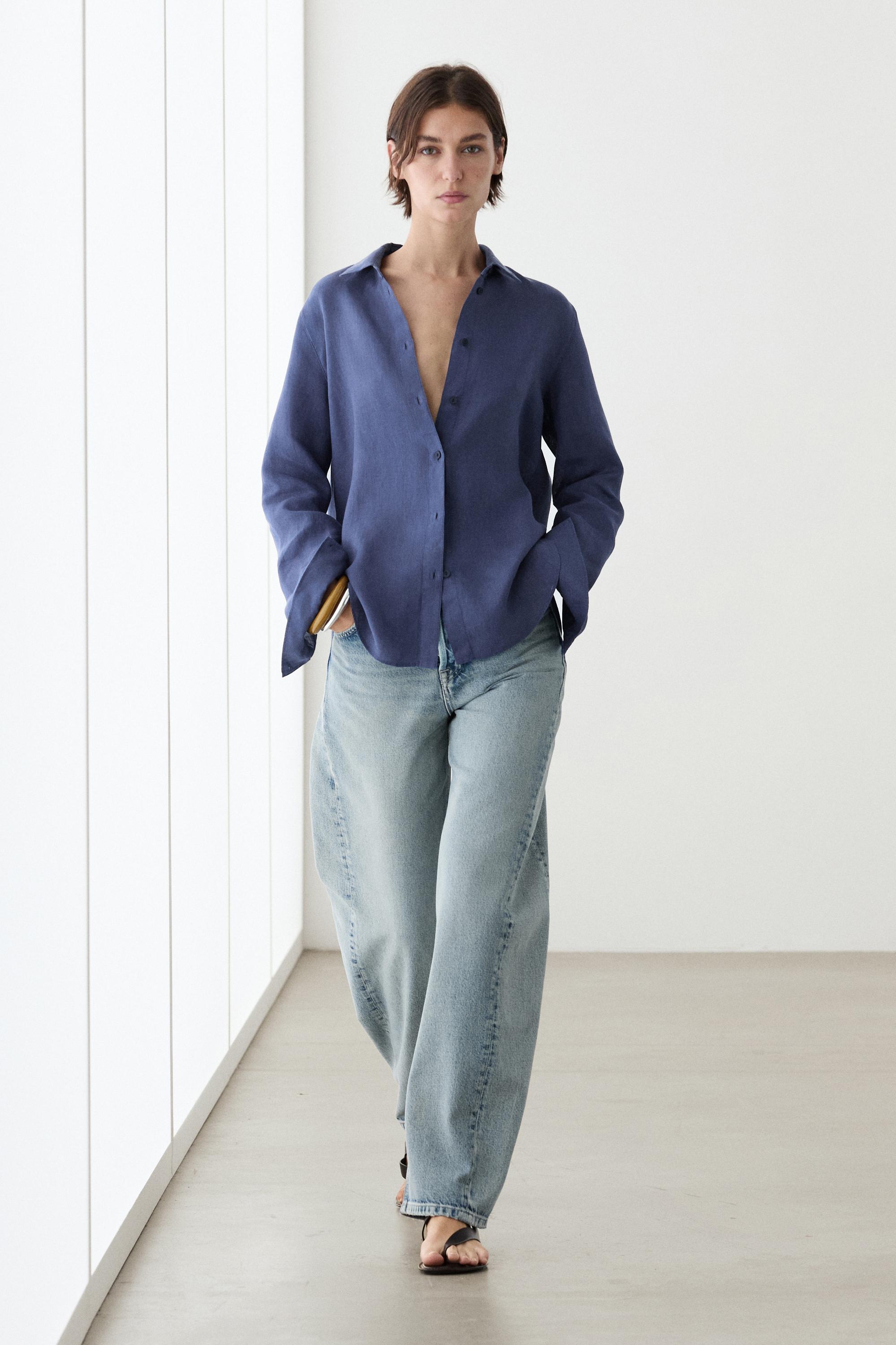 Flowing 100% linen shirt Deep Blue
