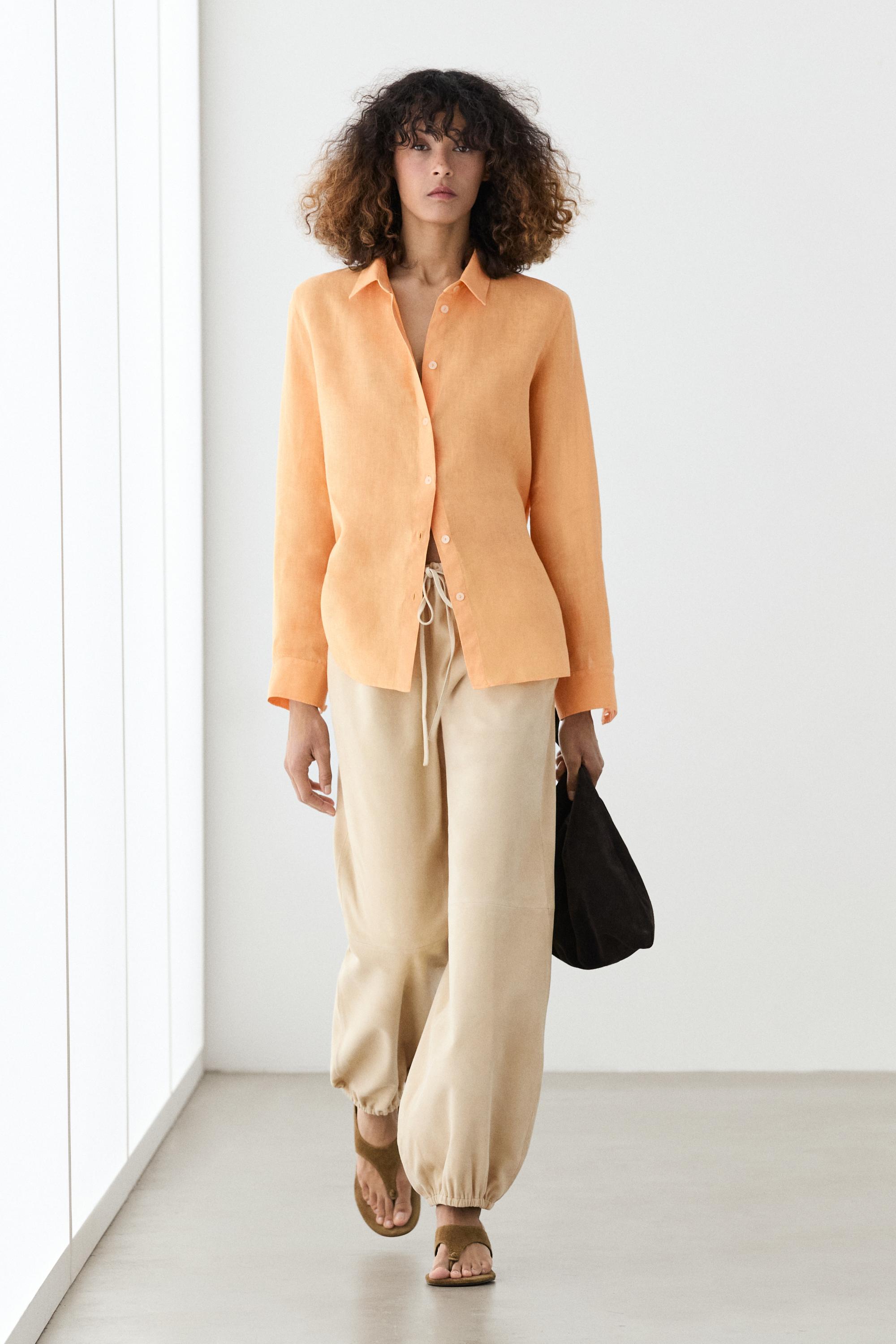 Flowing 100% linen shirt Tangerine