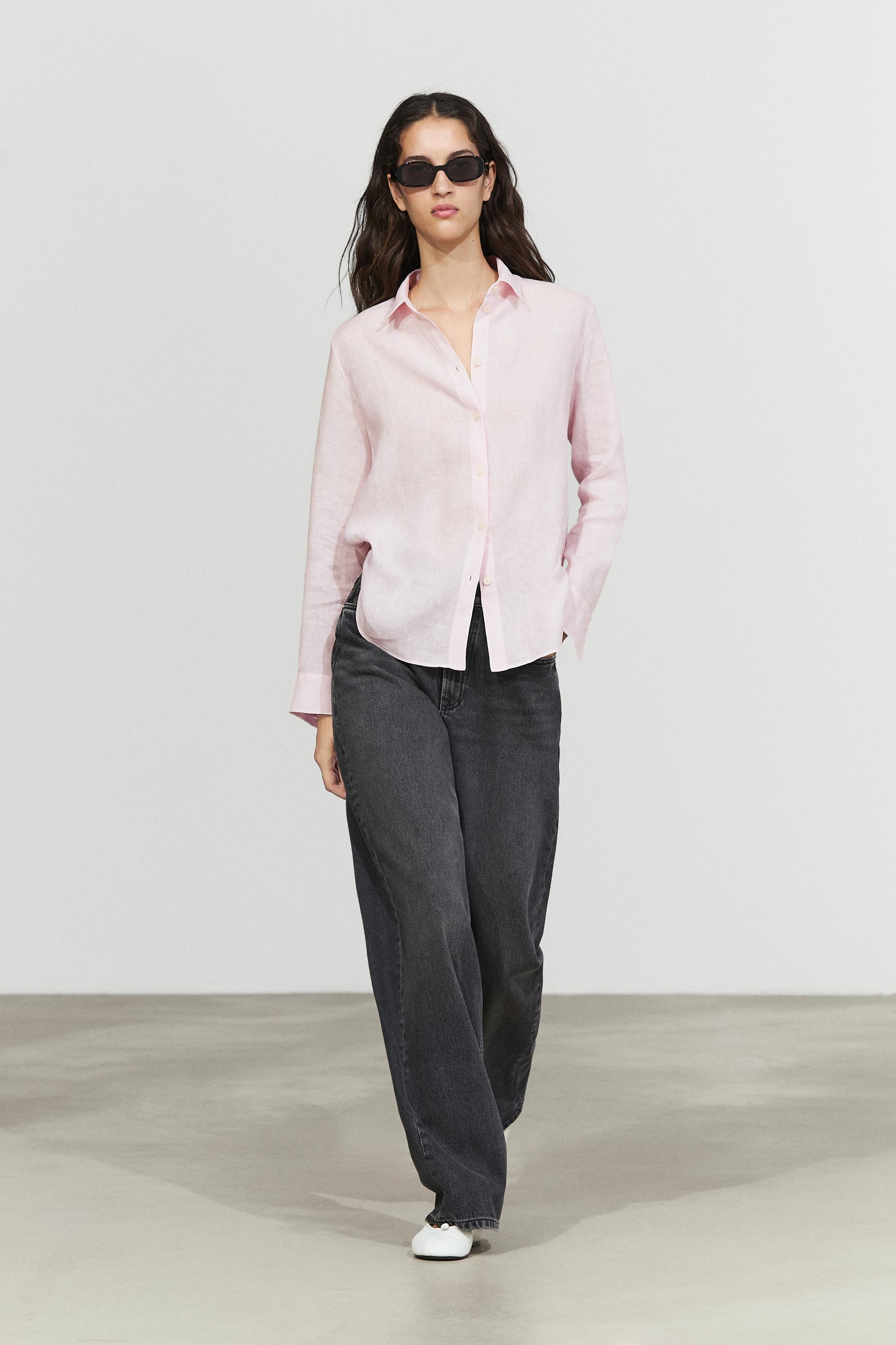 Flowing 100% linen shirt Pink