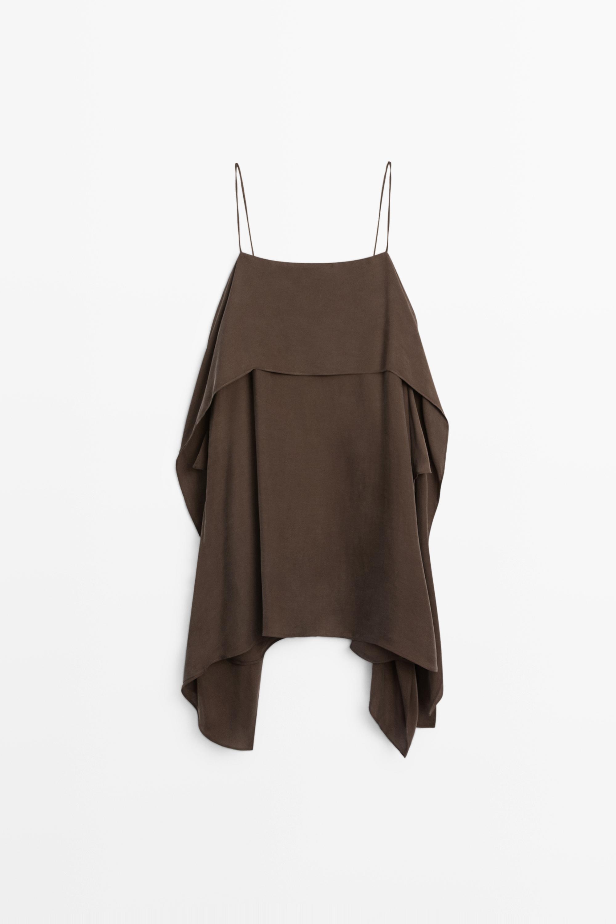Strappy mini dress with ruffle detail Brown