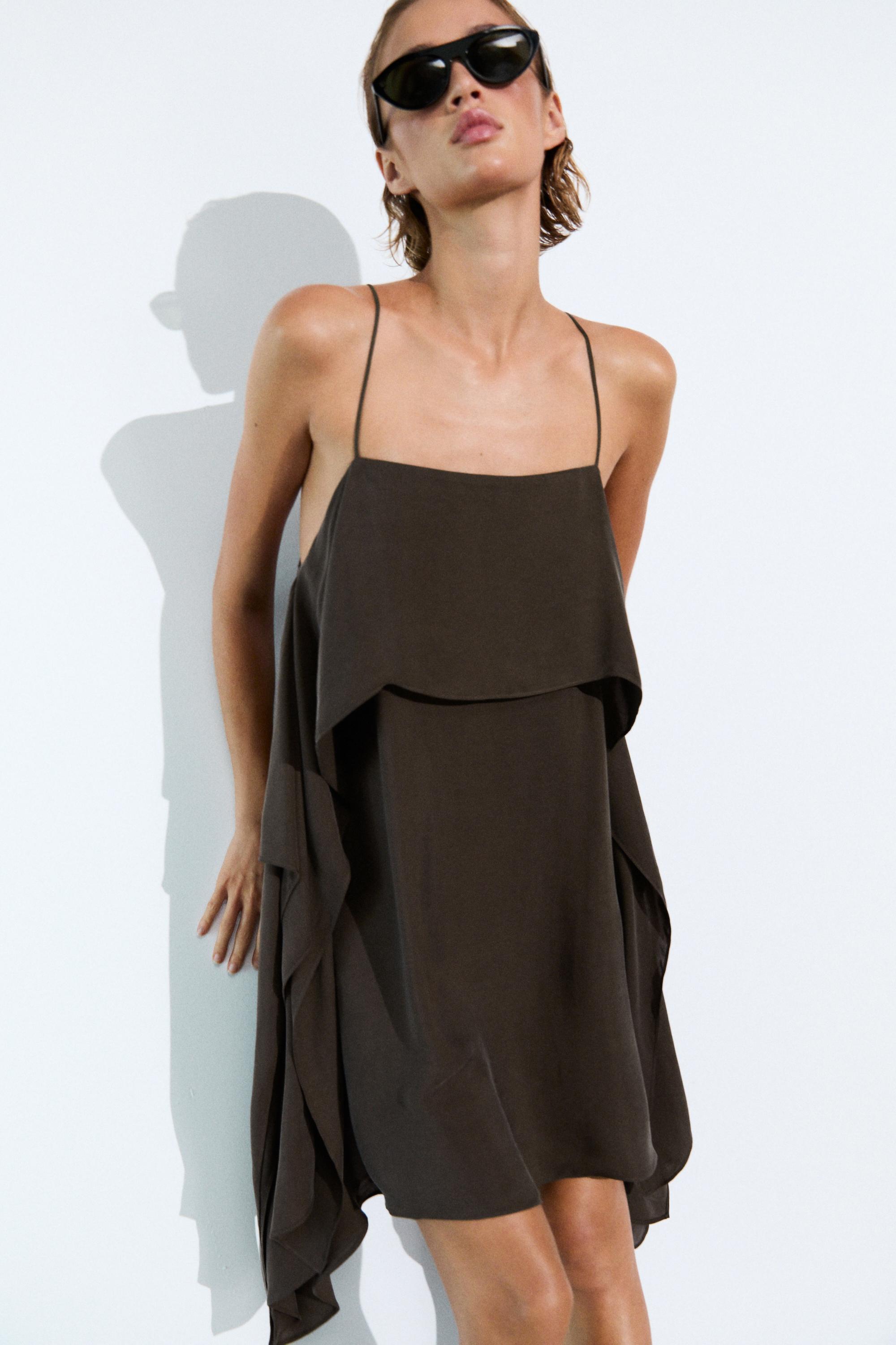 Strappy mini dress with ruffle detail Brown