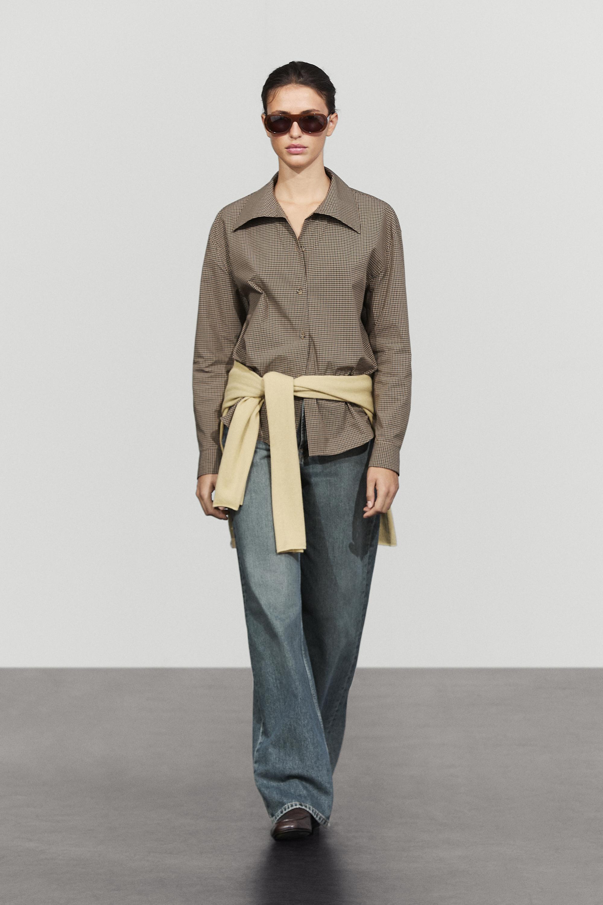 Cotton blend gingham shirt Brown