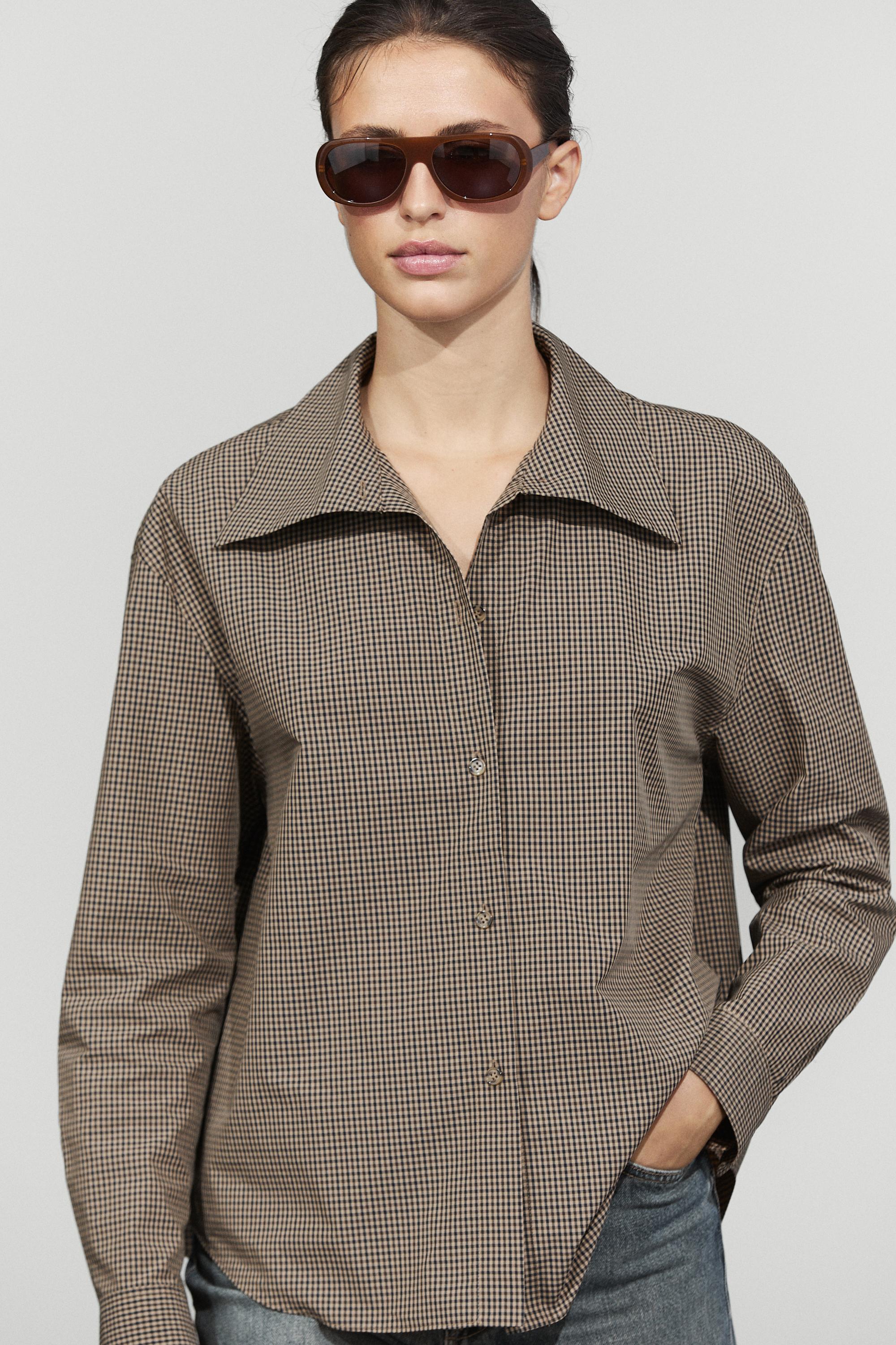 Cotton blend gingham shirt Brown