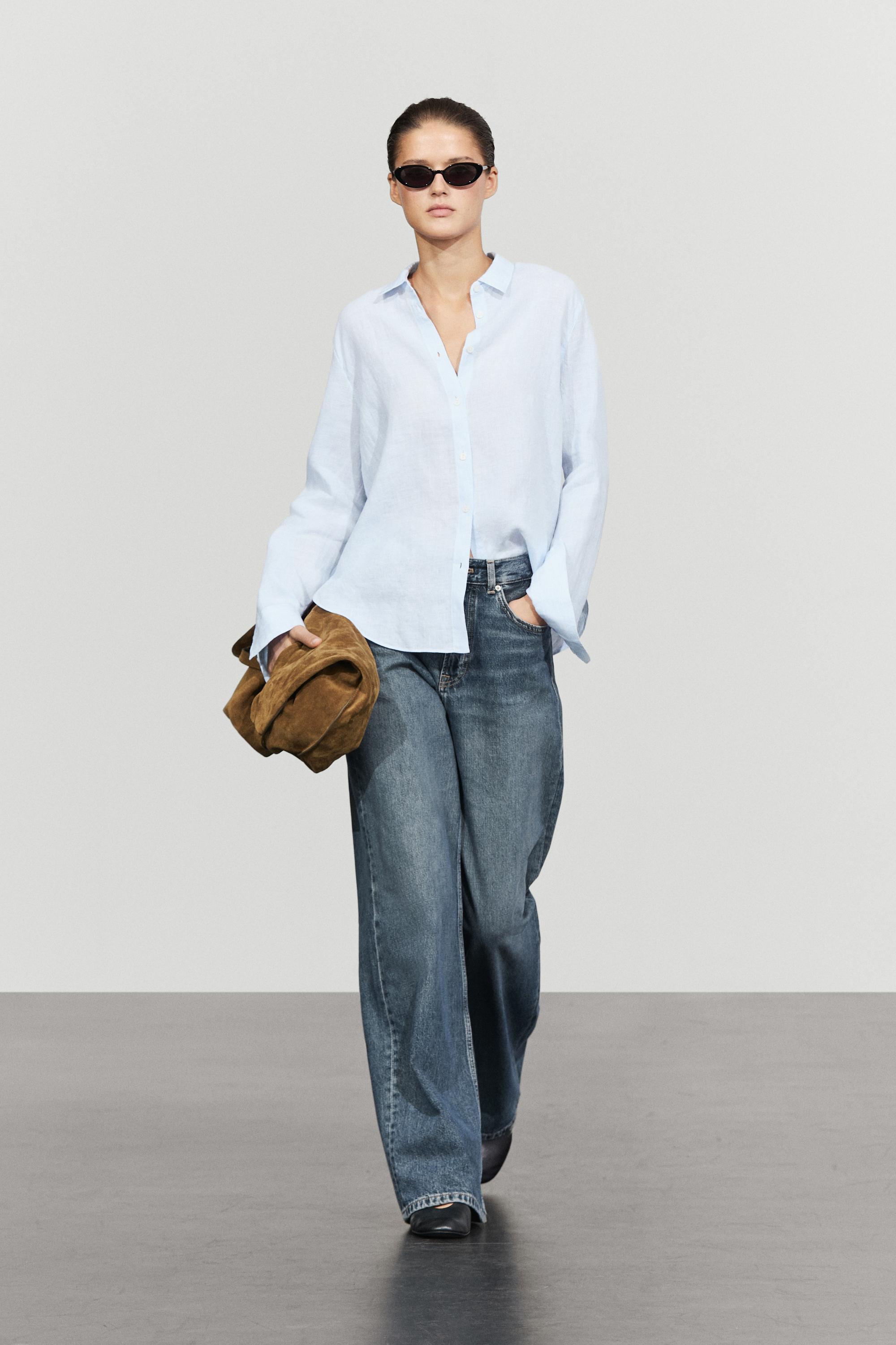 Regular fit 100% linen pinstriped shirt Sky Blue