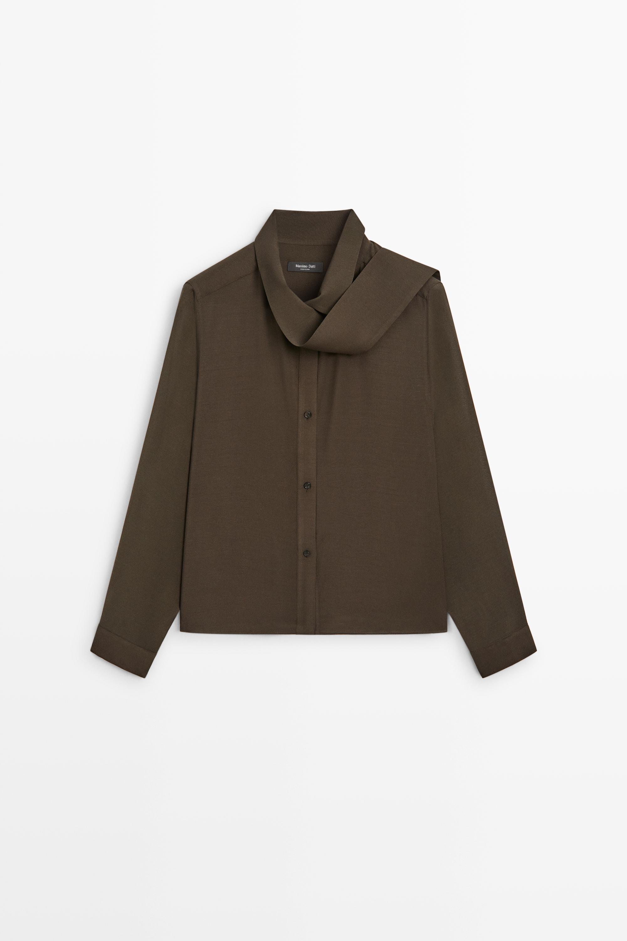 Semi-sheer shirt with tie detail Brown