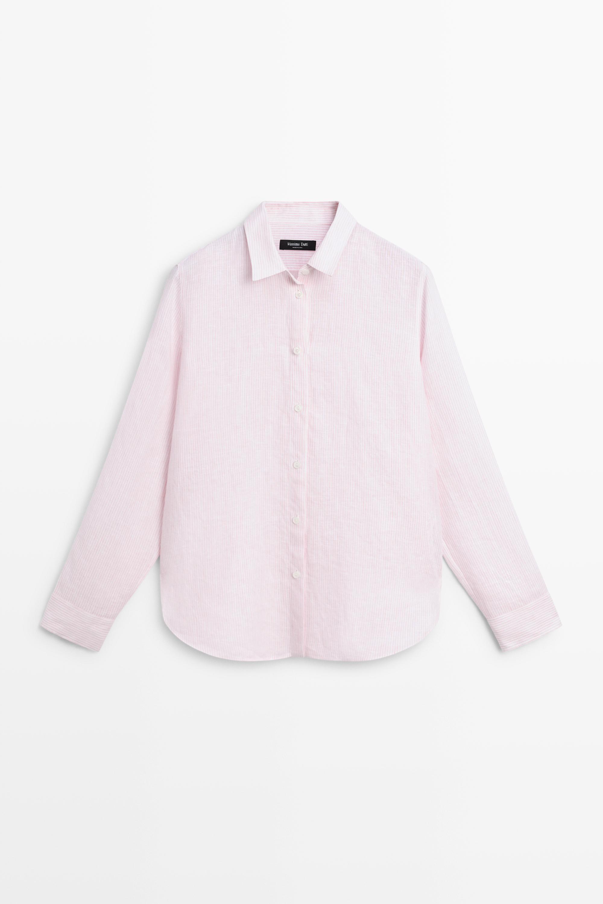 100% linen shirt with striped details Pink
