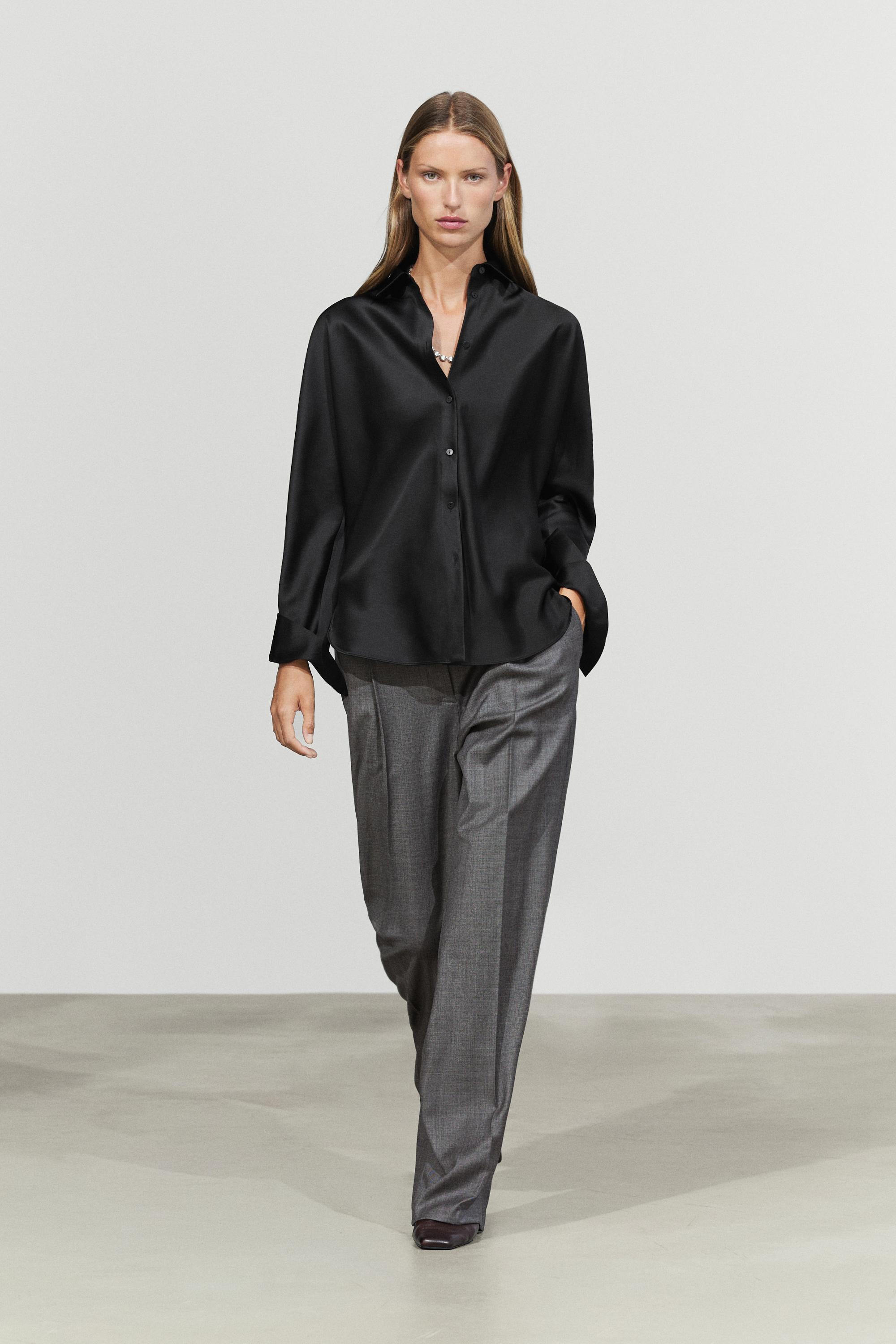 Flowing satin shirt Black