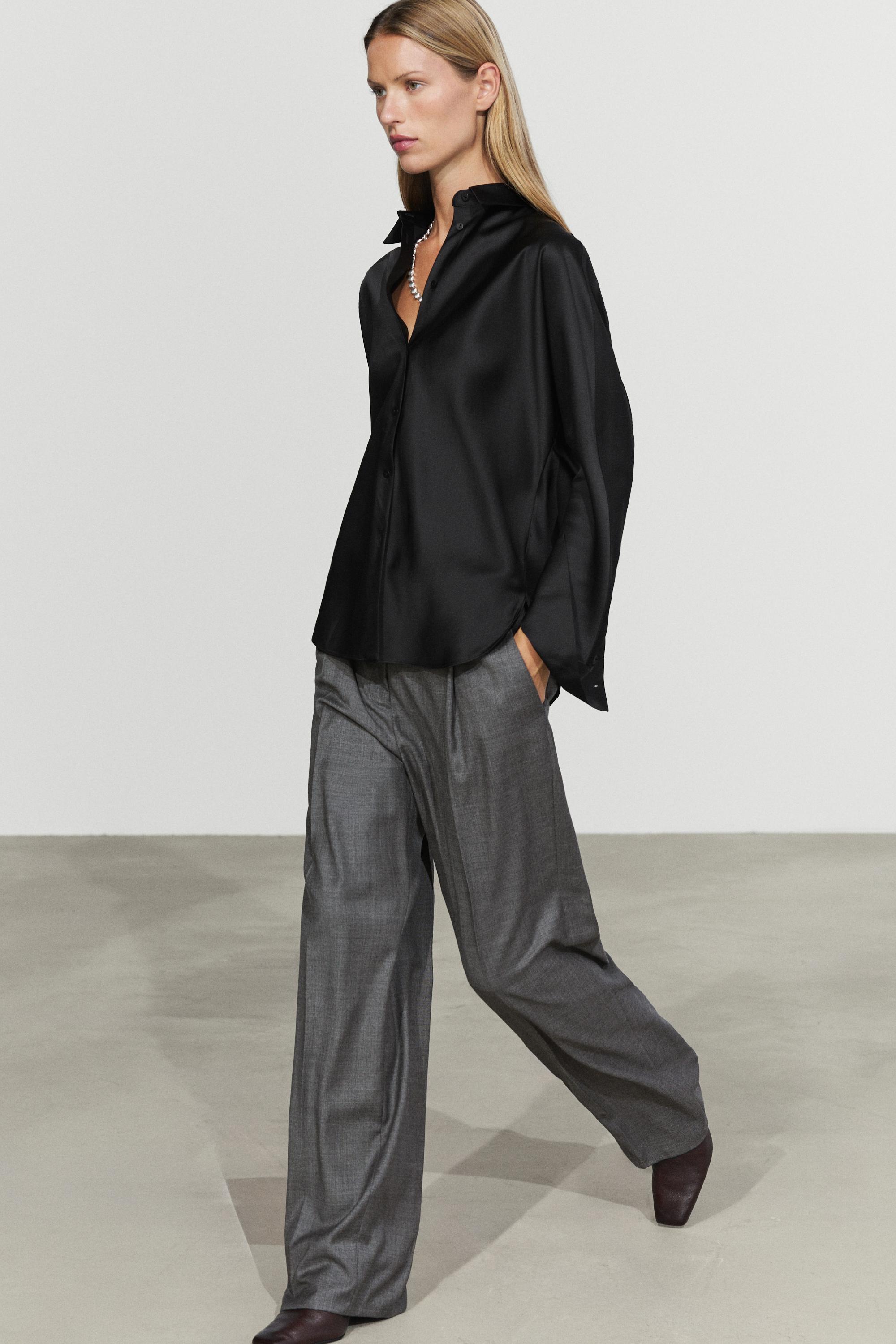 Flowing satin shirt Black