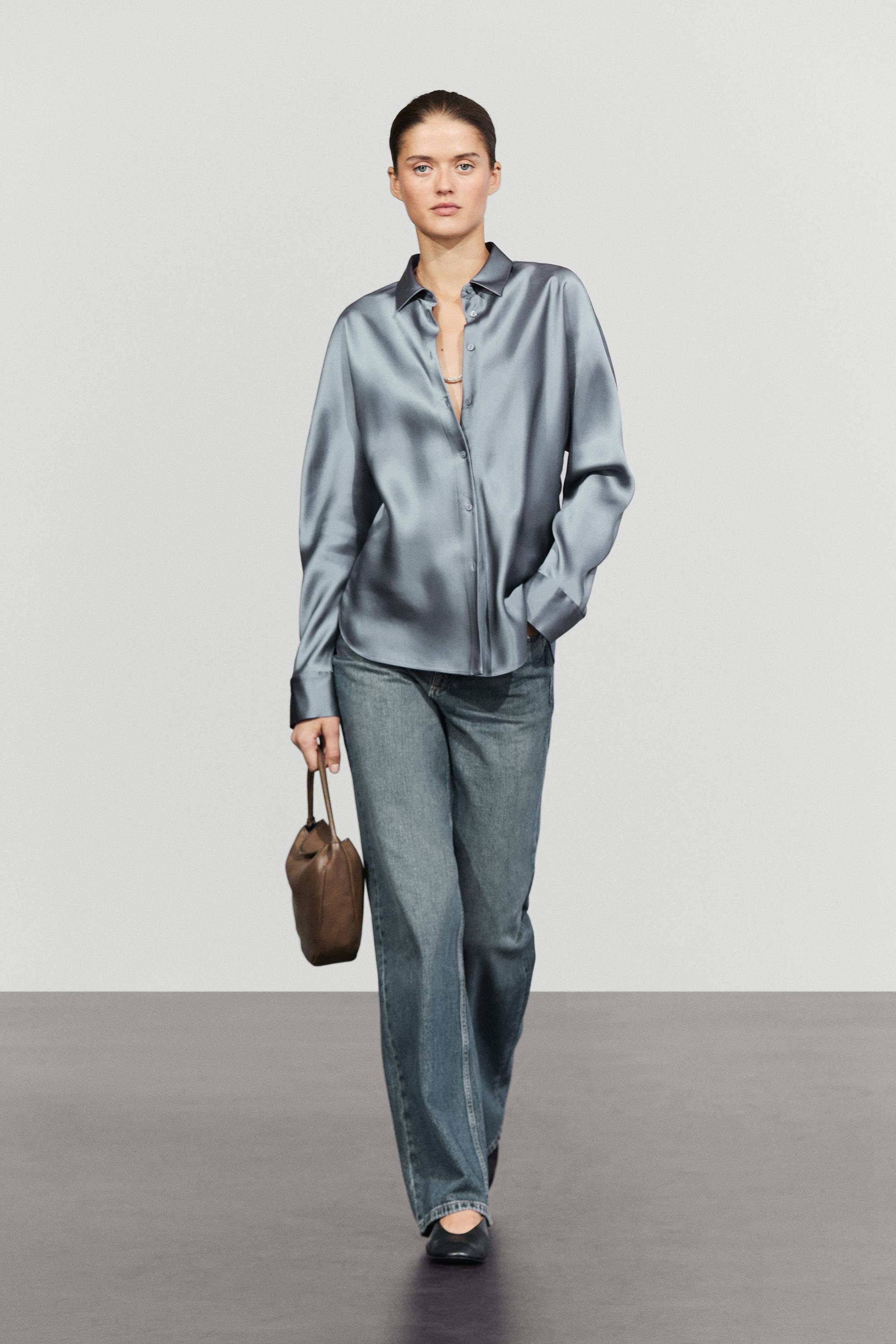 Flowing satin shirt Bluish Grey