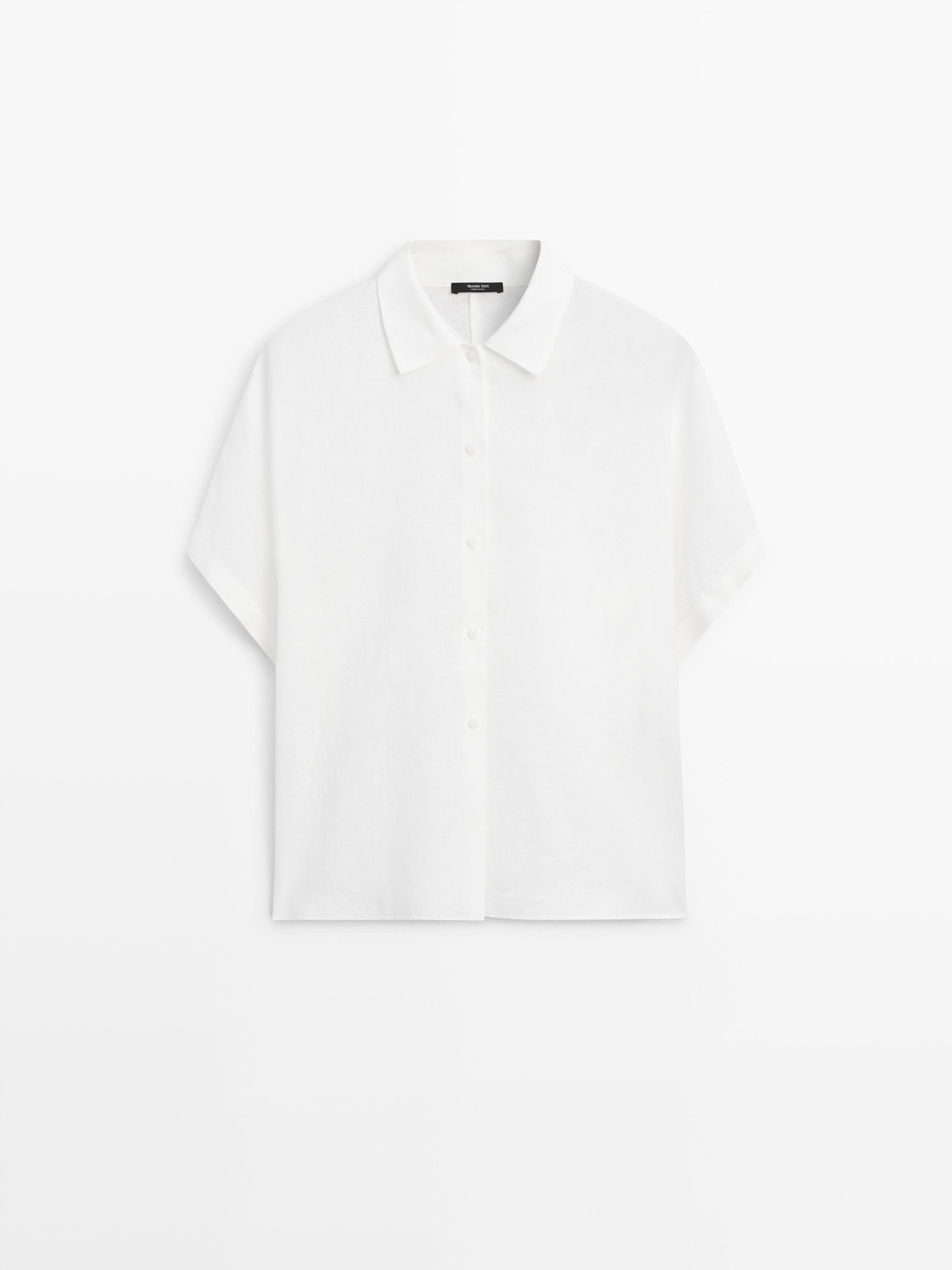 100% linen short sleeve shirt White