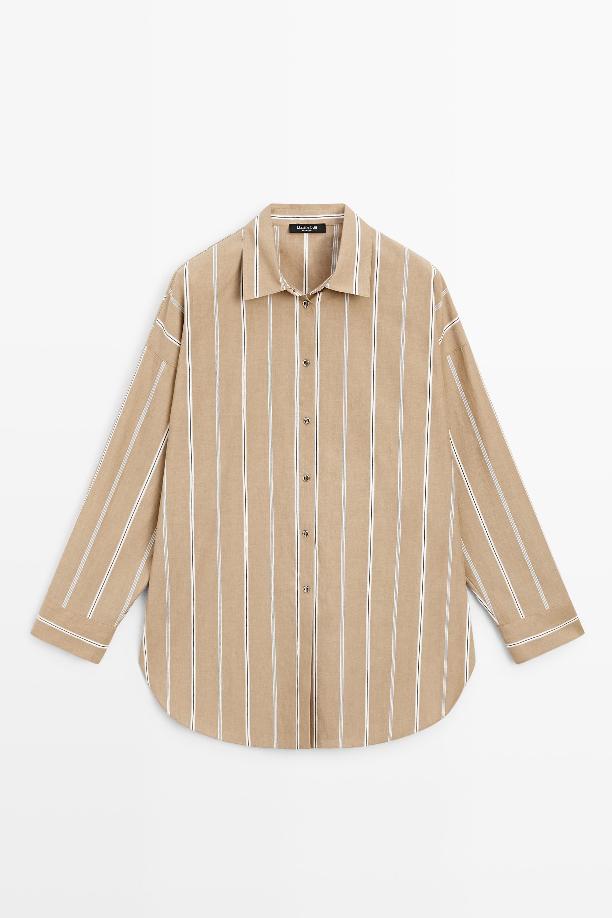 Striped shirt with button detail Brown