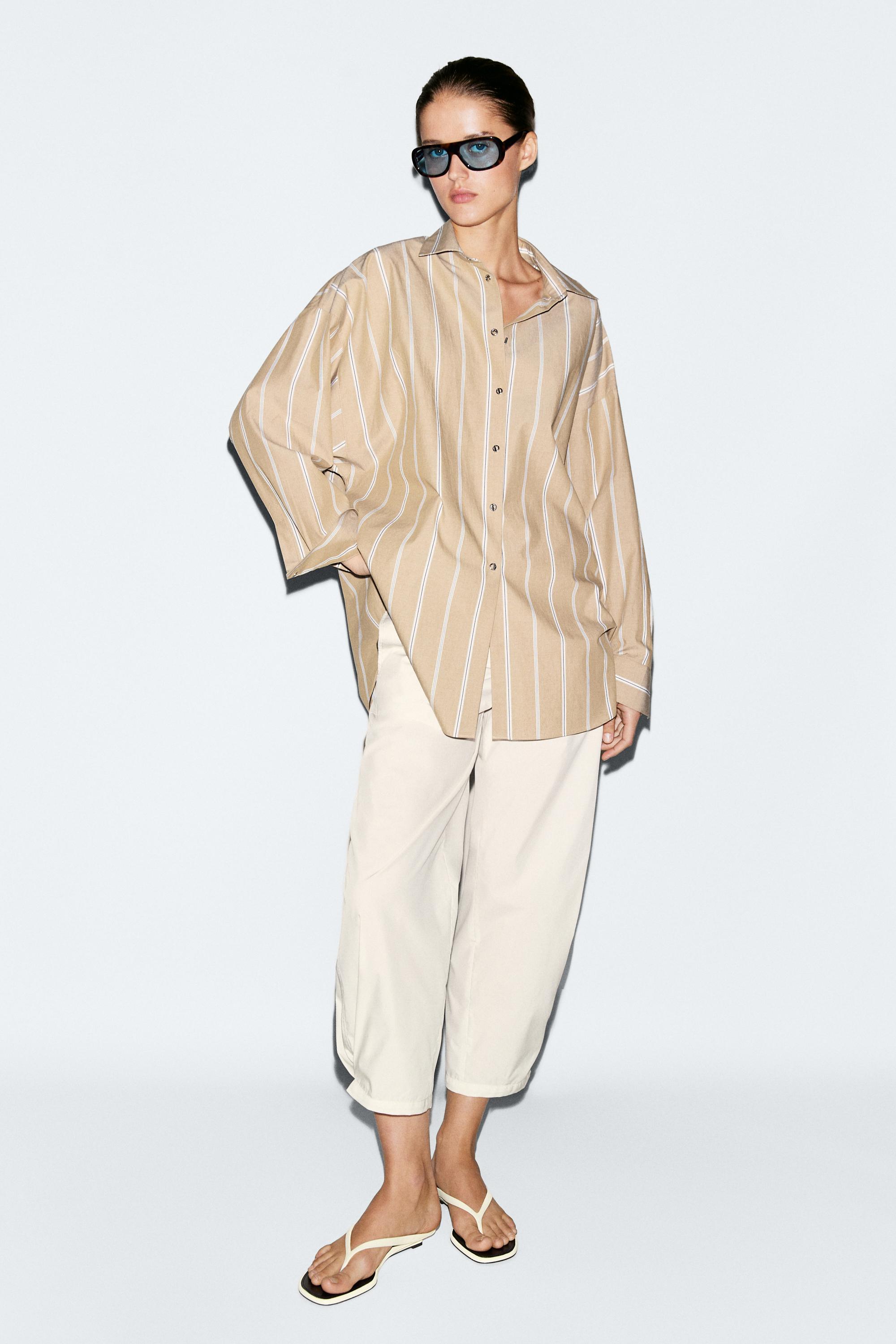 Striped shirt with button detail Brown
