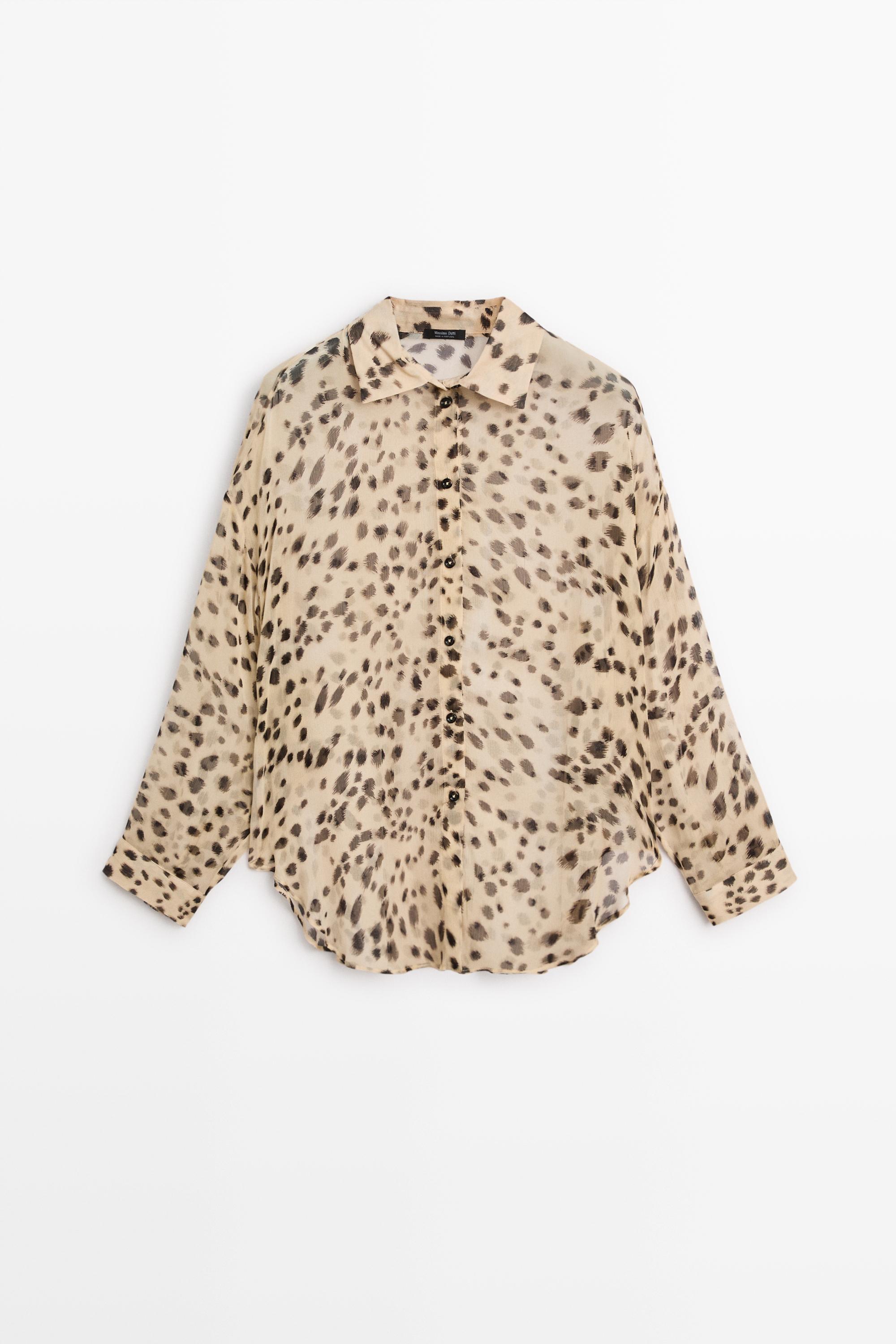 Animal print flowing shirt Sand Brown