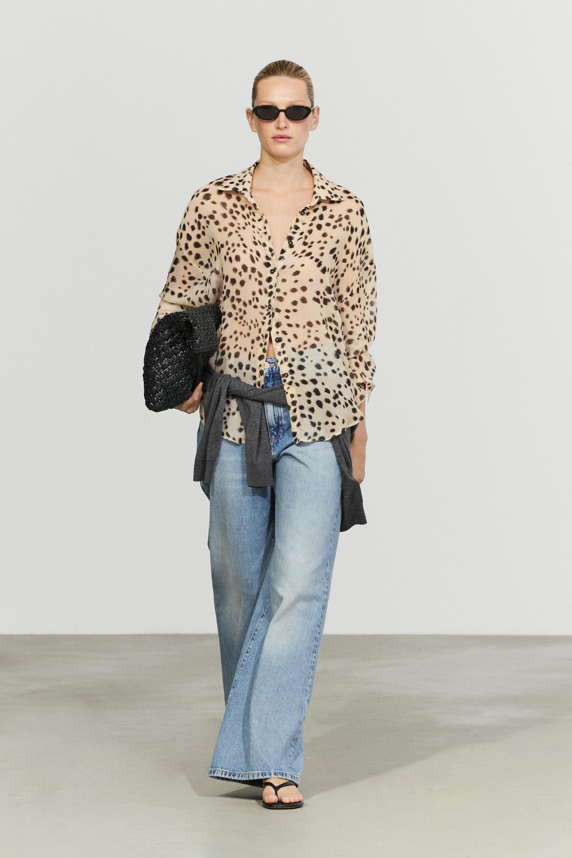 Animal print flowing shirt Sand Brown