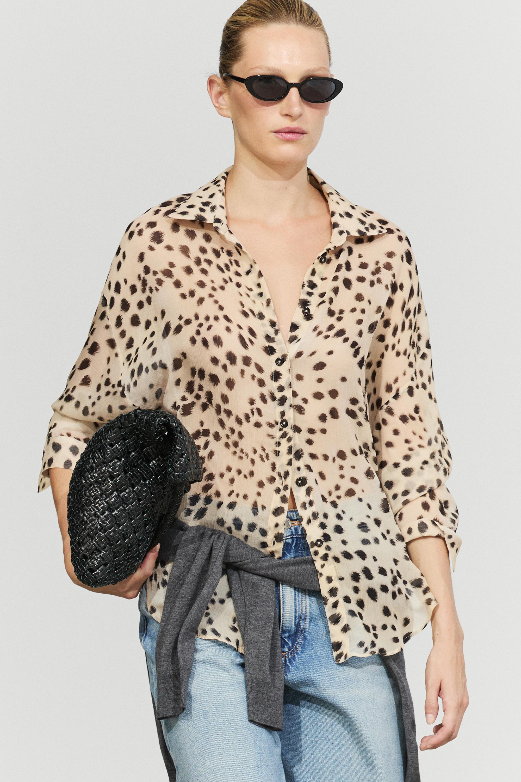Animal print flowing shirt Sand Brown