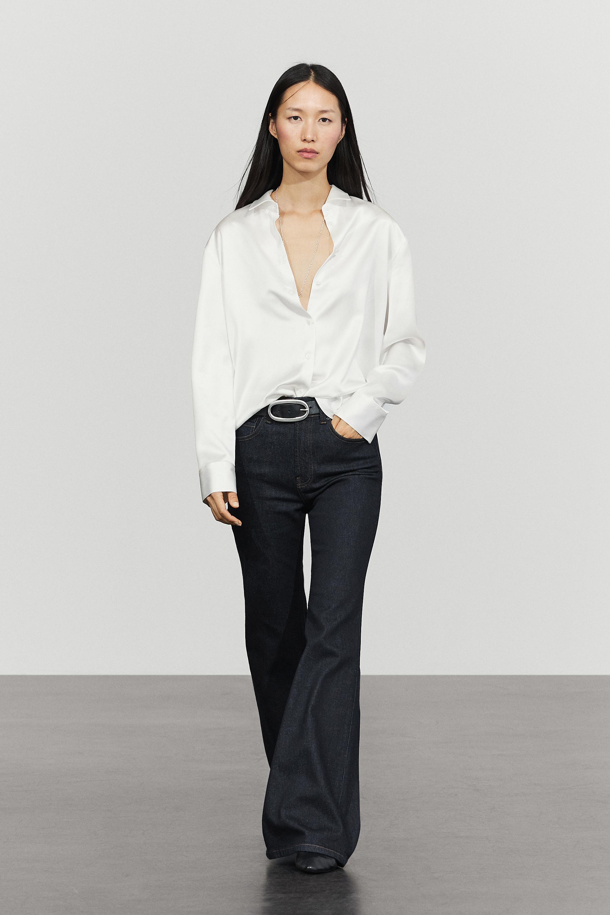 Flowing satin shirt White