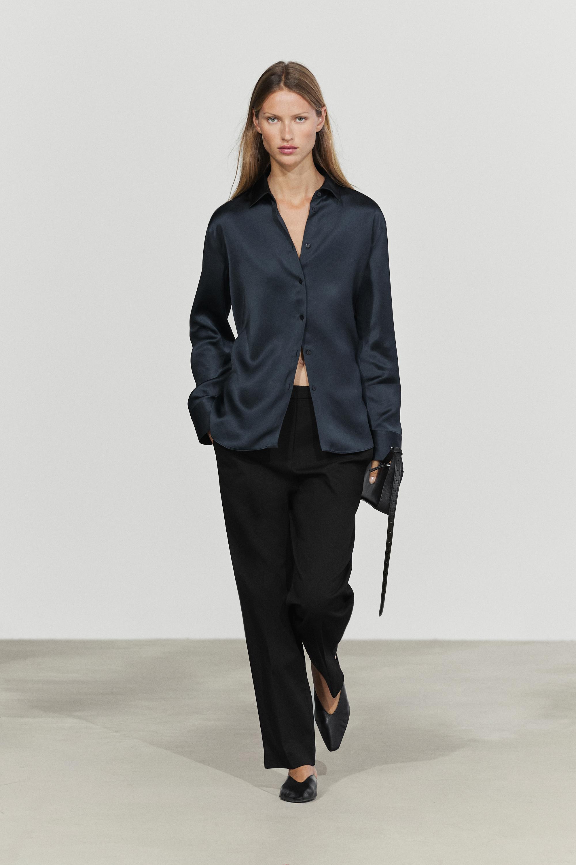 Flowing satin shirt Navy Blue